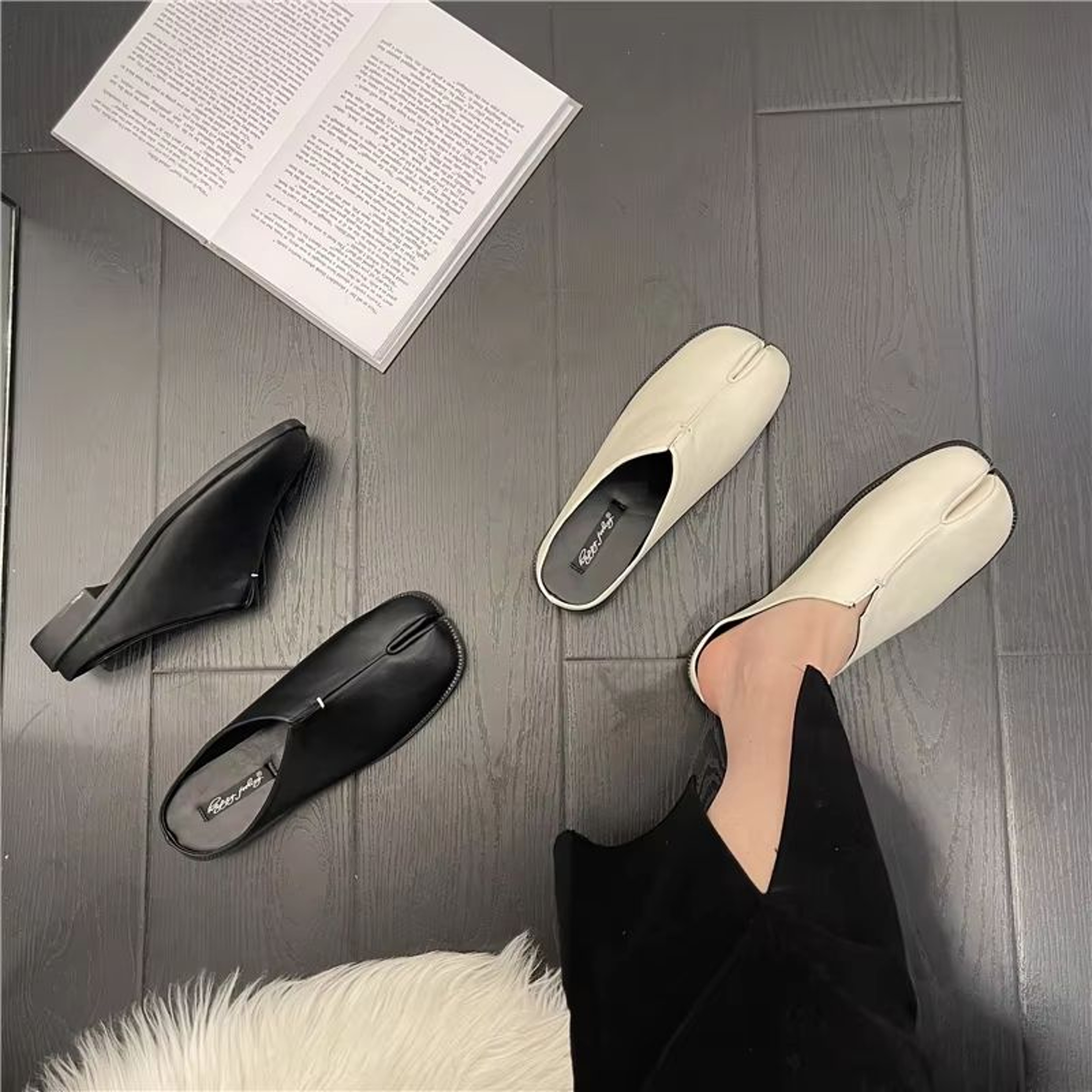 Womens Split Toe Tabi Ninja Flats Leather Casual Loafers 2