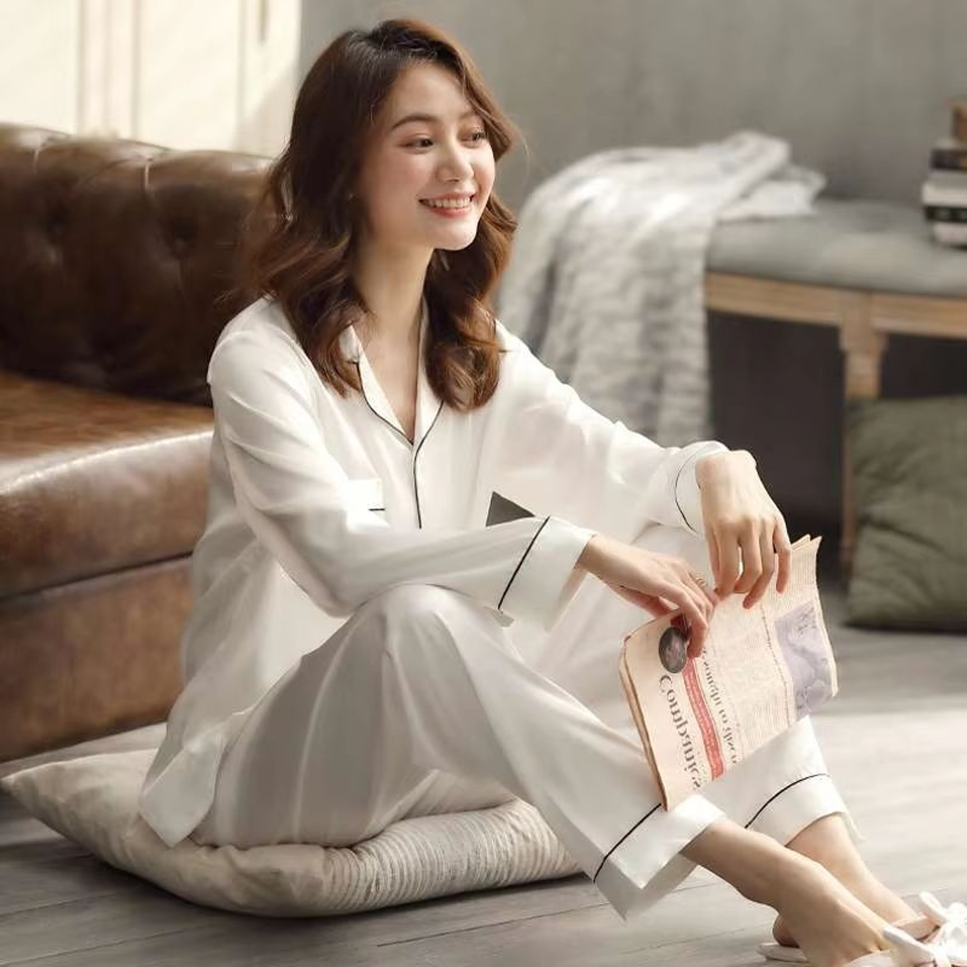 Silk Satin Couples Pajama Set  Luxury Long Sleeve Button Down Sleepwear For Women And Men 6