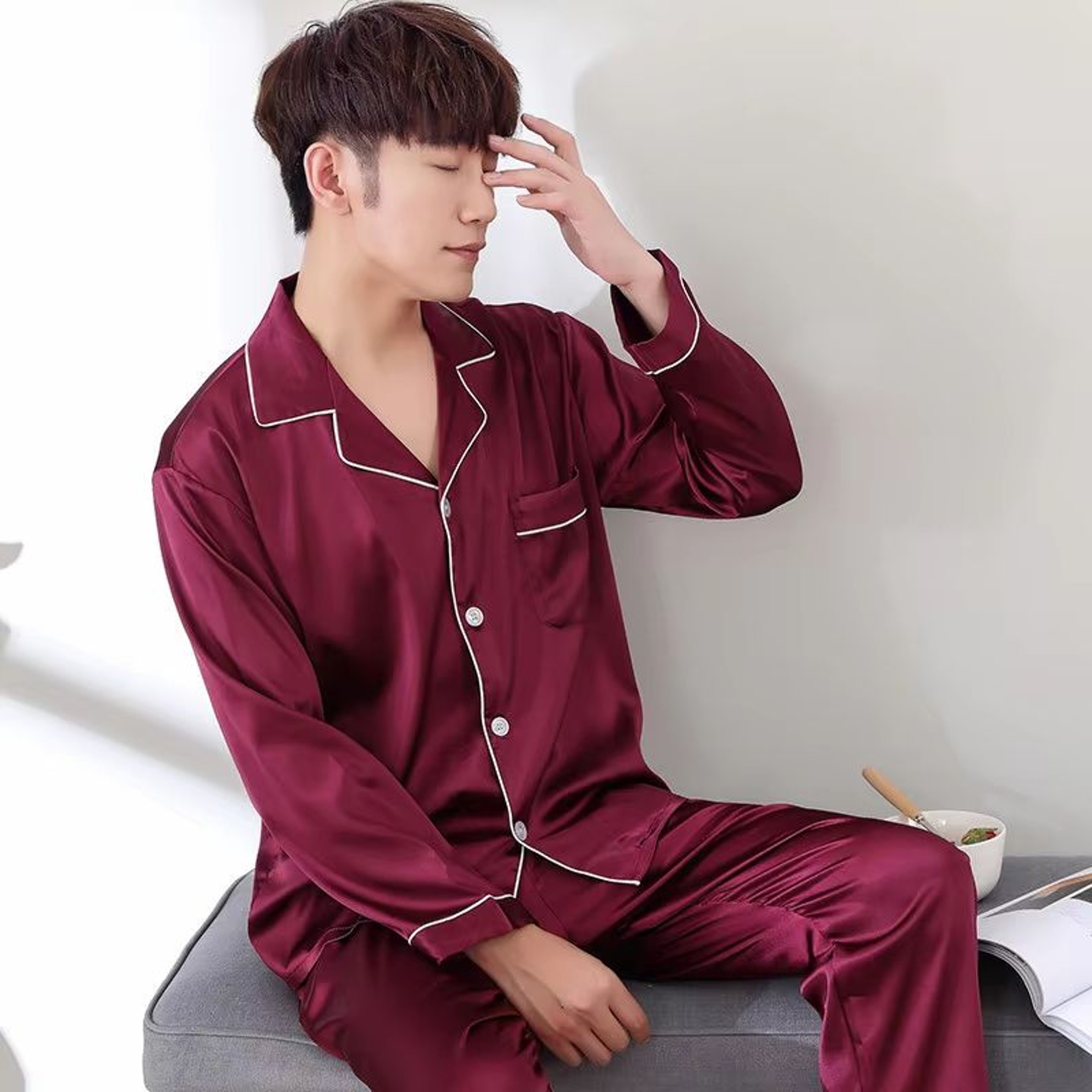 Silk Satin Couples Pajama Set  Luxury Long Sleeve Button Down Sleepwear For Women And Men 27