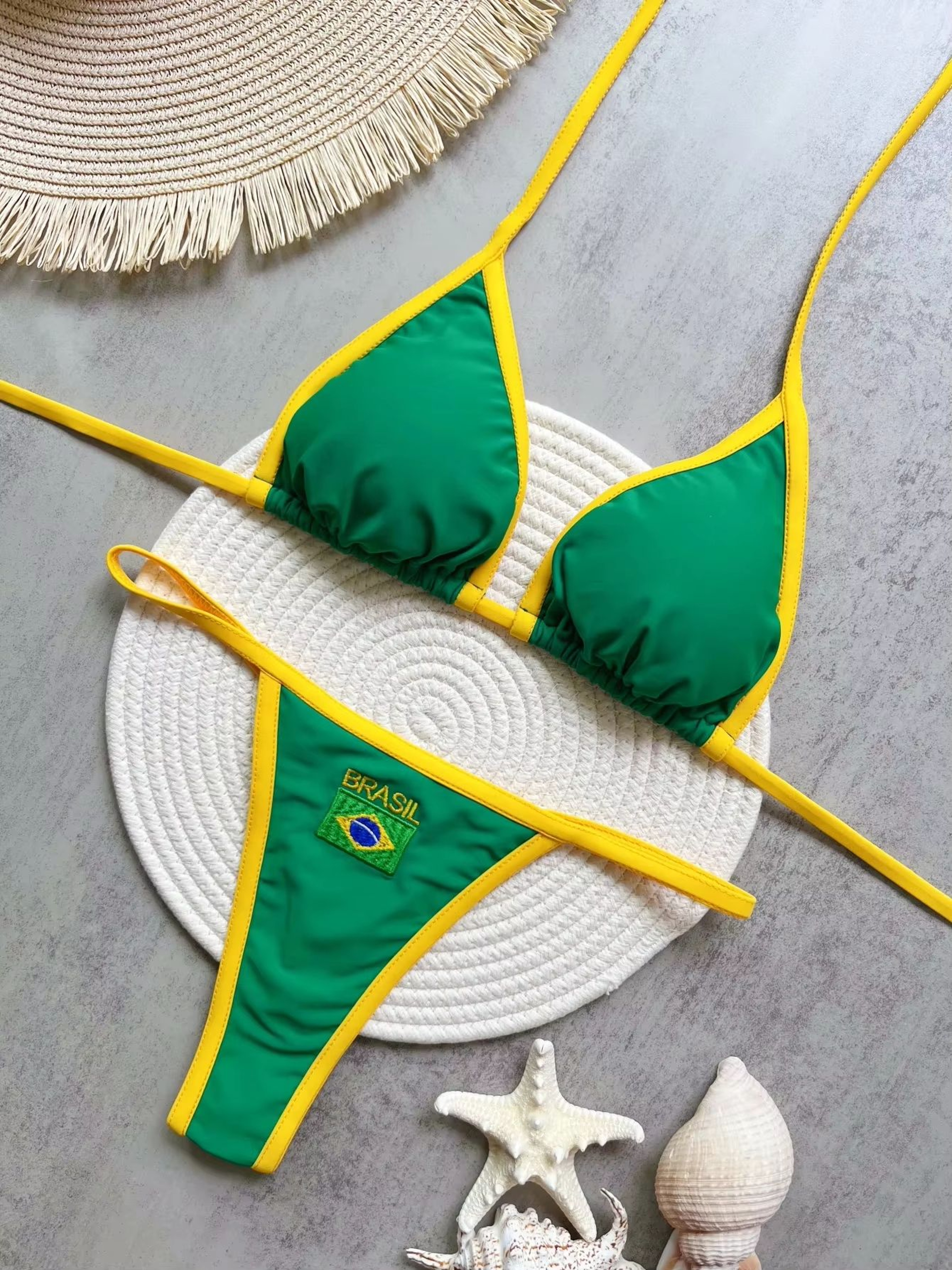 Brazil Flag Embroidery Contrast Bikini Set Women Swimwear 7