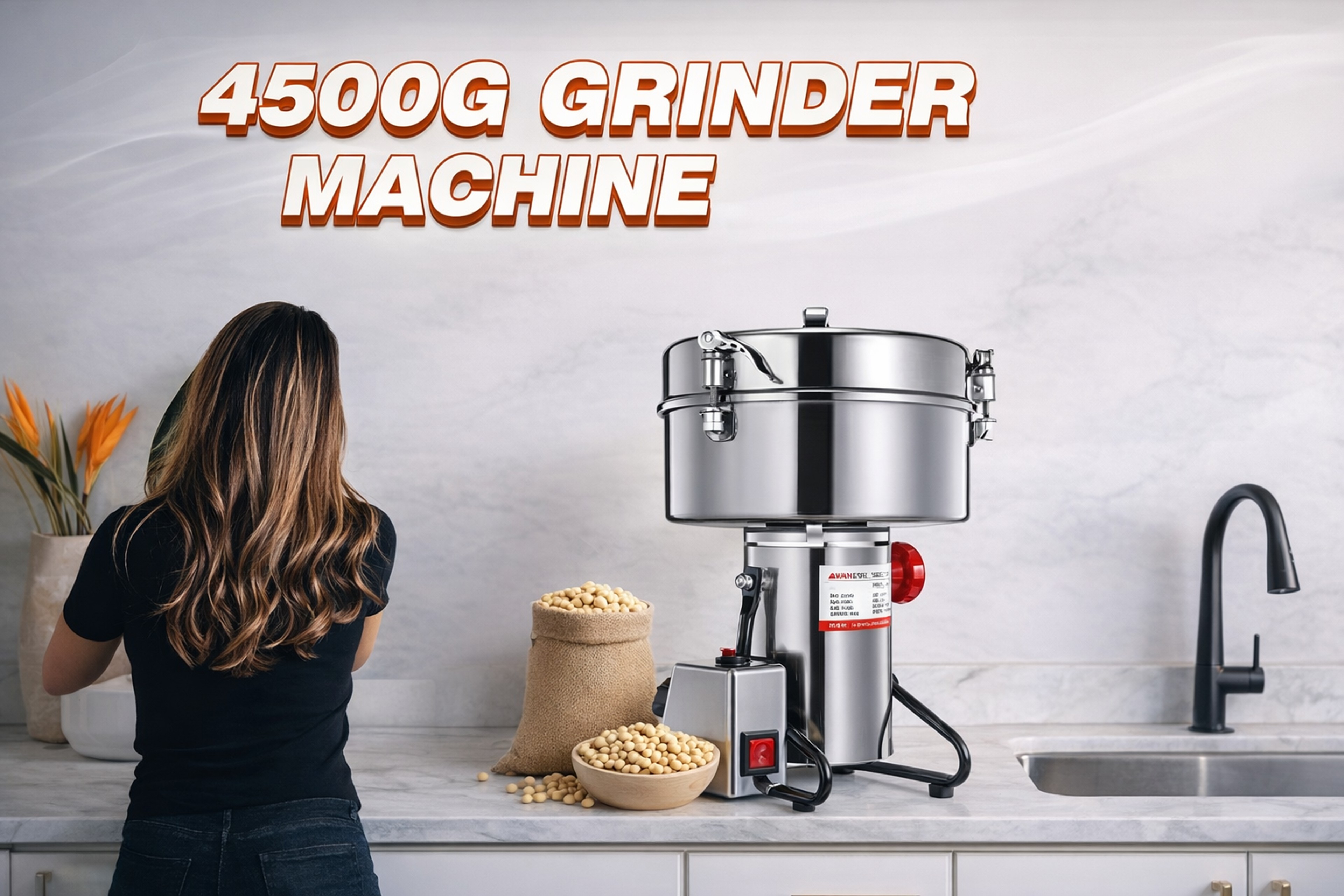 4500G Commercial Grain Grinder, High-Speed Stainless Steel Powder Mill for Spices, Cereals & Herbs – view 8