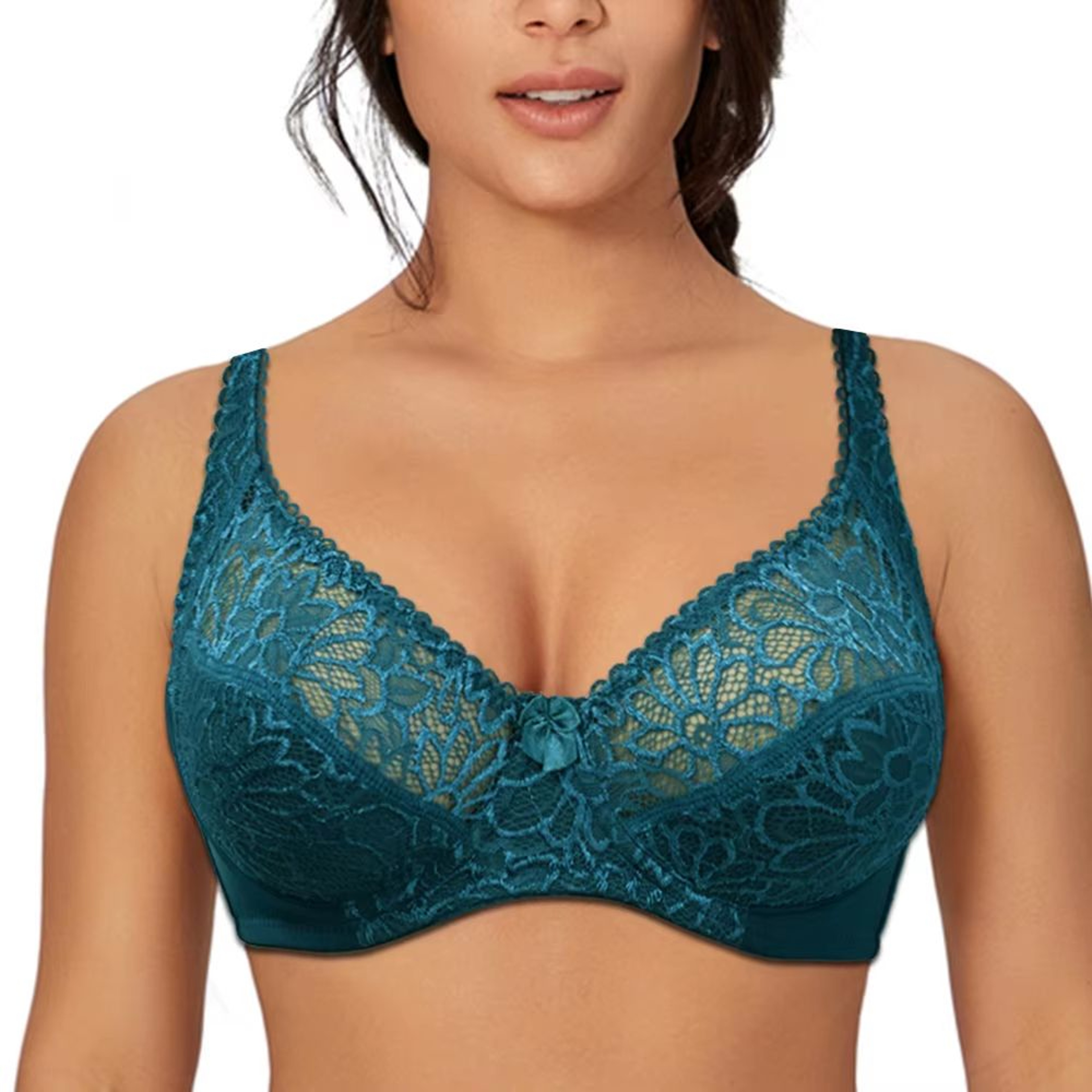 Ultrathin Sheer Deep V Lace Plus Size Bra For Women 0