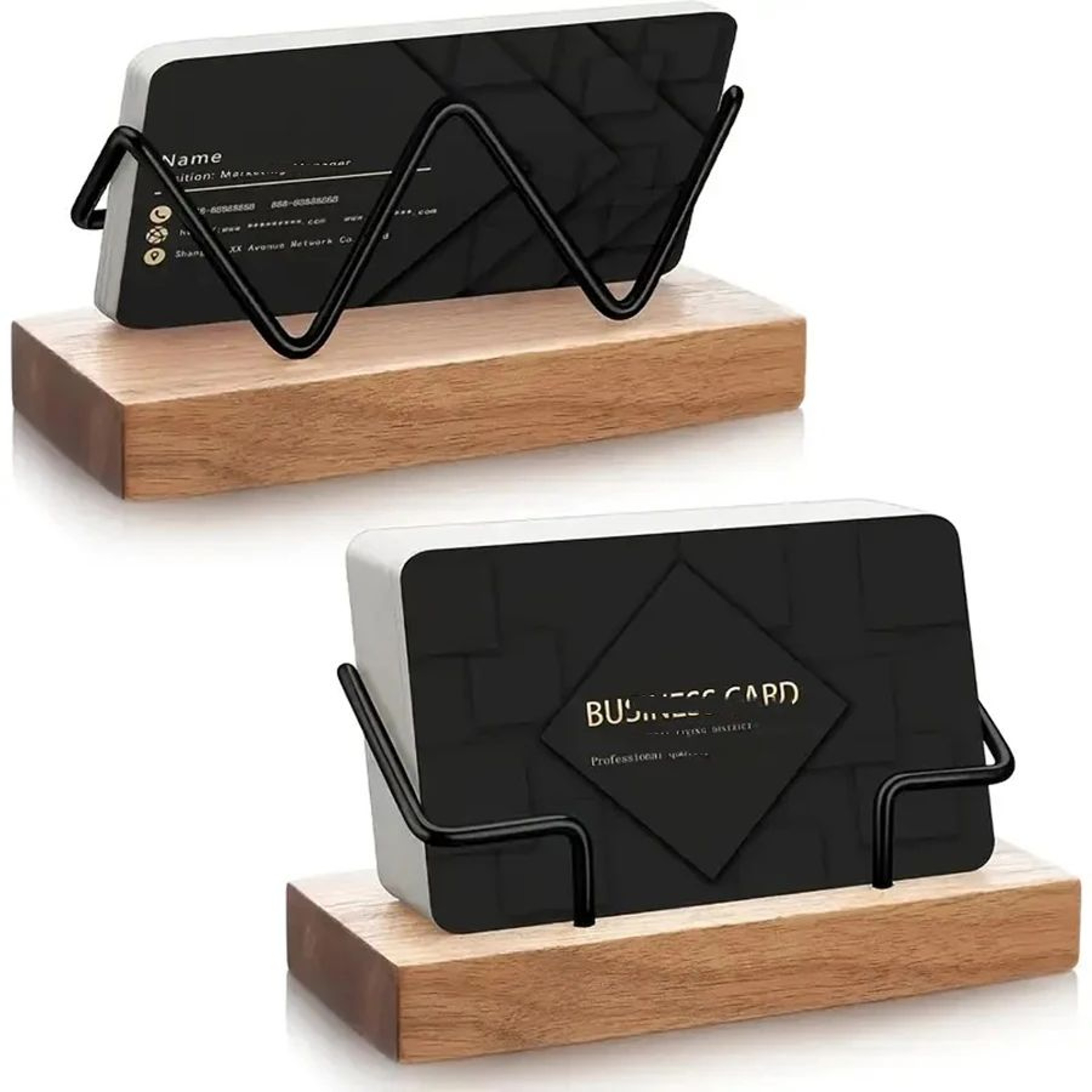 Premium Recycled Wood  Metal Business Card Holder  Desk Organizer  Business Card Display Stand 0
