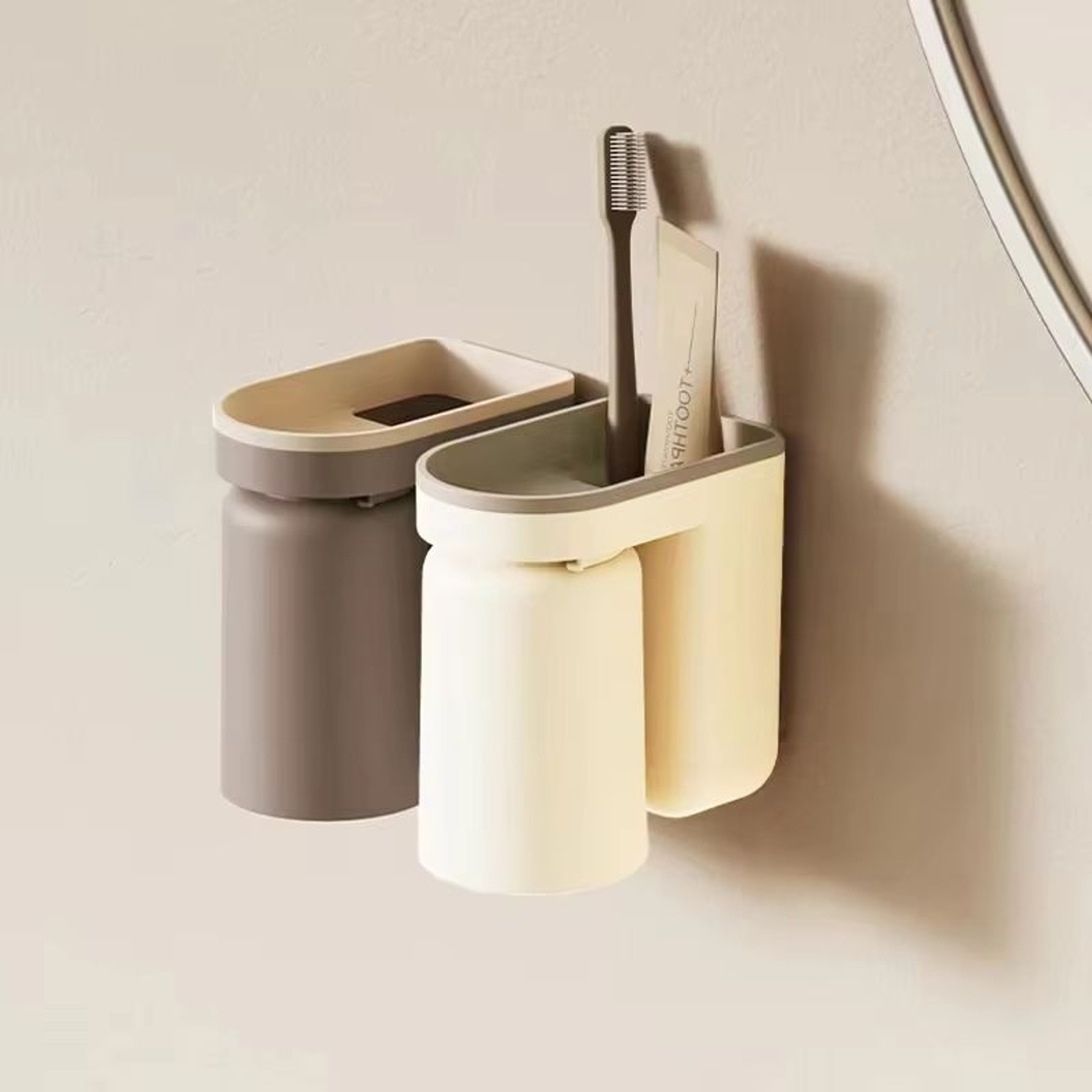 NoHole Wall Mounted Toothbrush Storage Rack With Mouthwash Cup  Bathroom Organizer  Toothbrush Hold 3