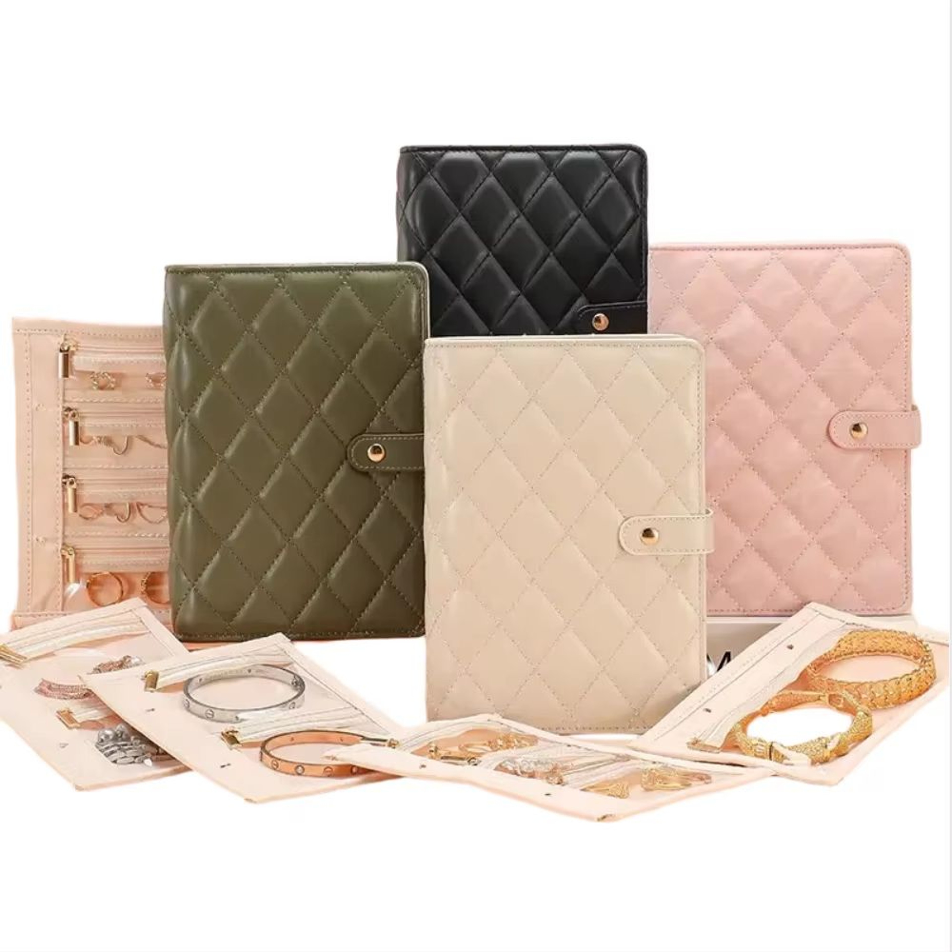 Travel Jewelry Organizer Book Ring Binder Jewelry Storage With Clear Zipper Pouches 0