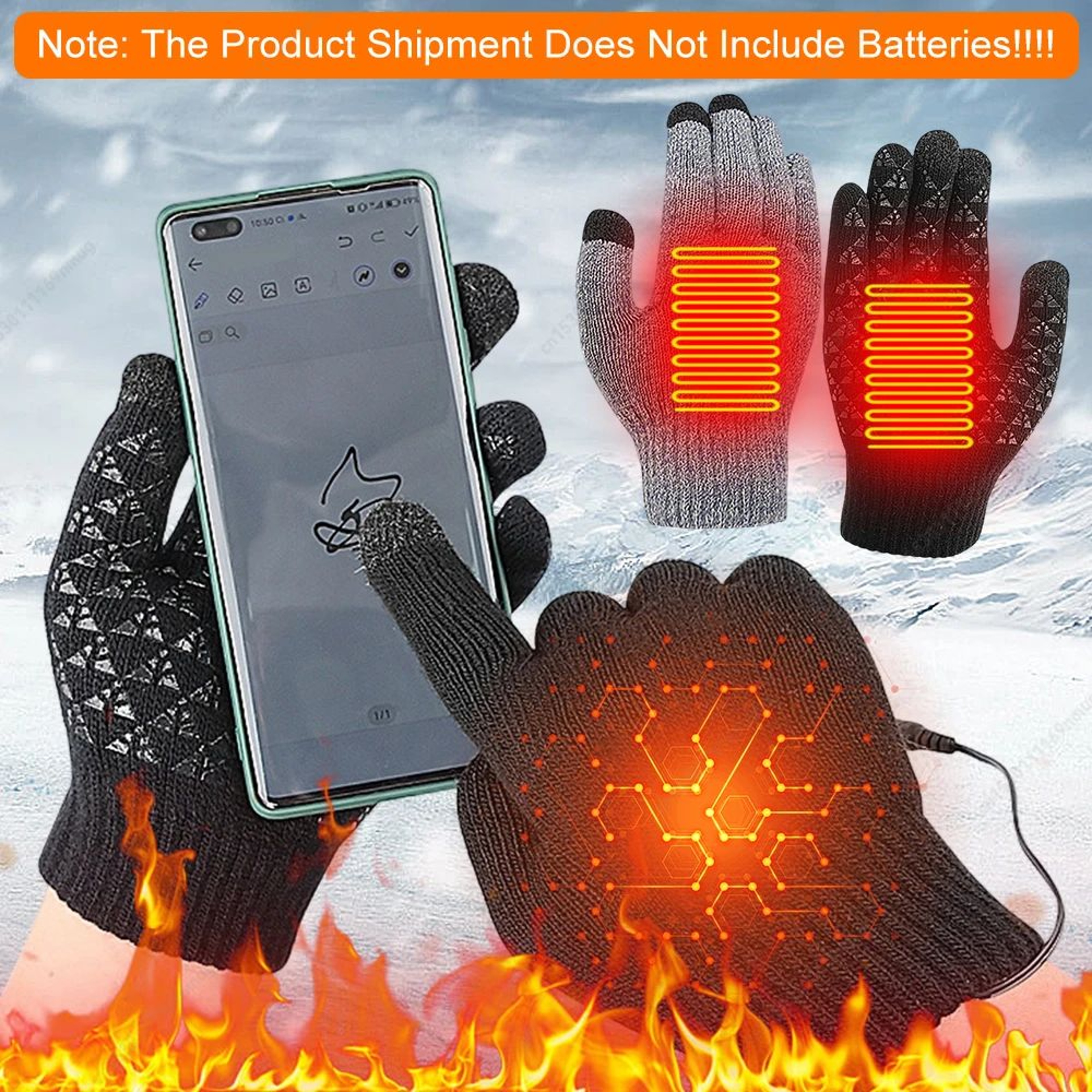 USB Heated Knitted Full Finger Winter Gloves With Touch Screen And NonSlip Grip 0