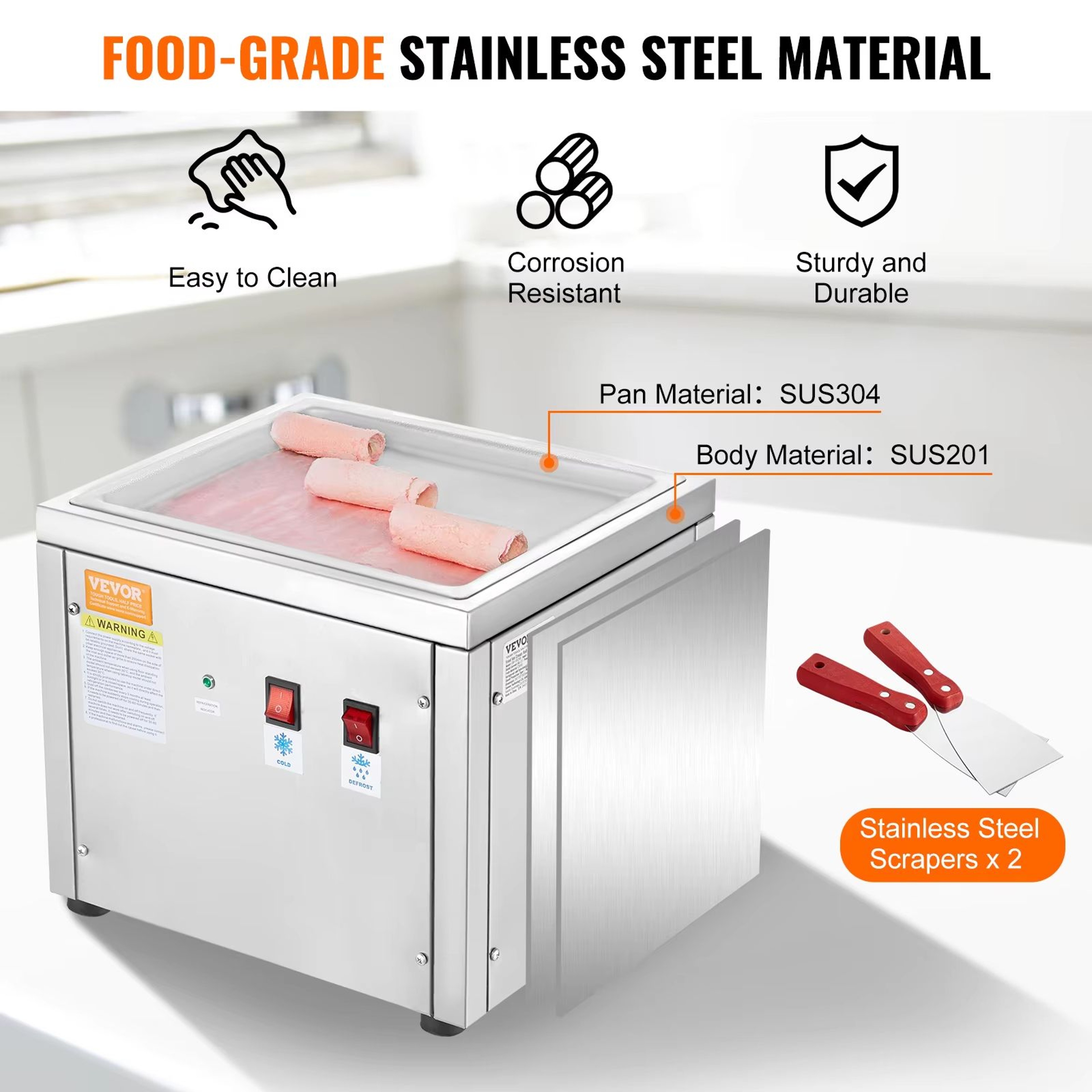 SucceBuy Rolled Ice Cream Maker With BuiltIn Compressor Stainless Steel Machine For Homemade Desser 4