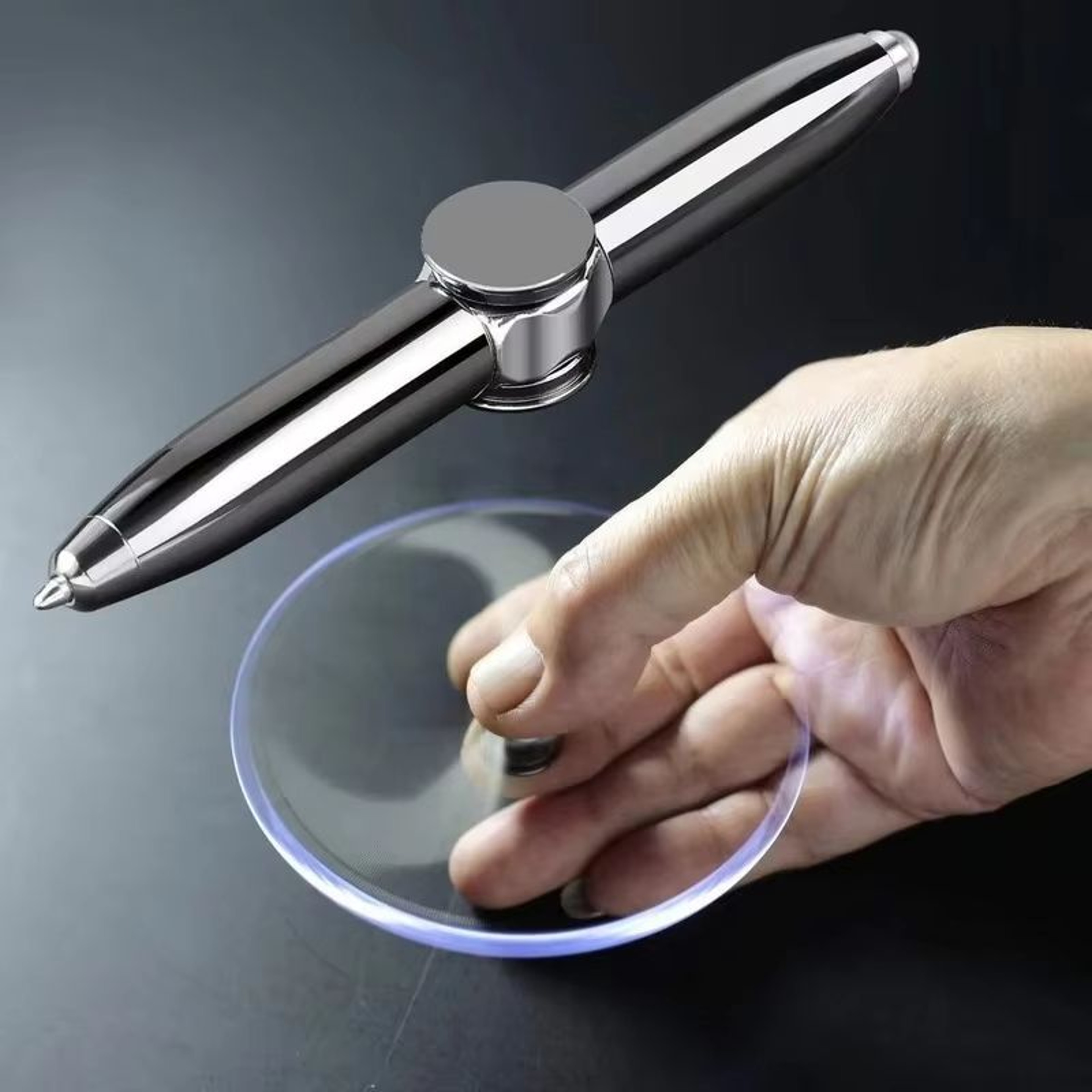 LED Spinning Gyro Metal Ballpoint Pen With Decompression Fidget  Writing Function 0