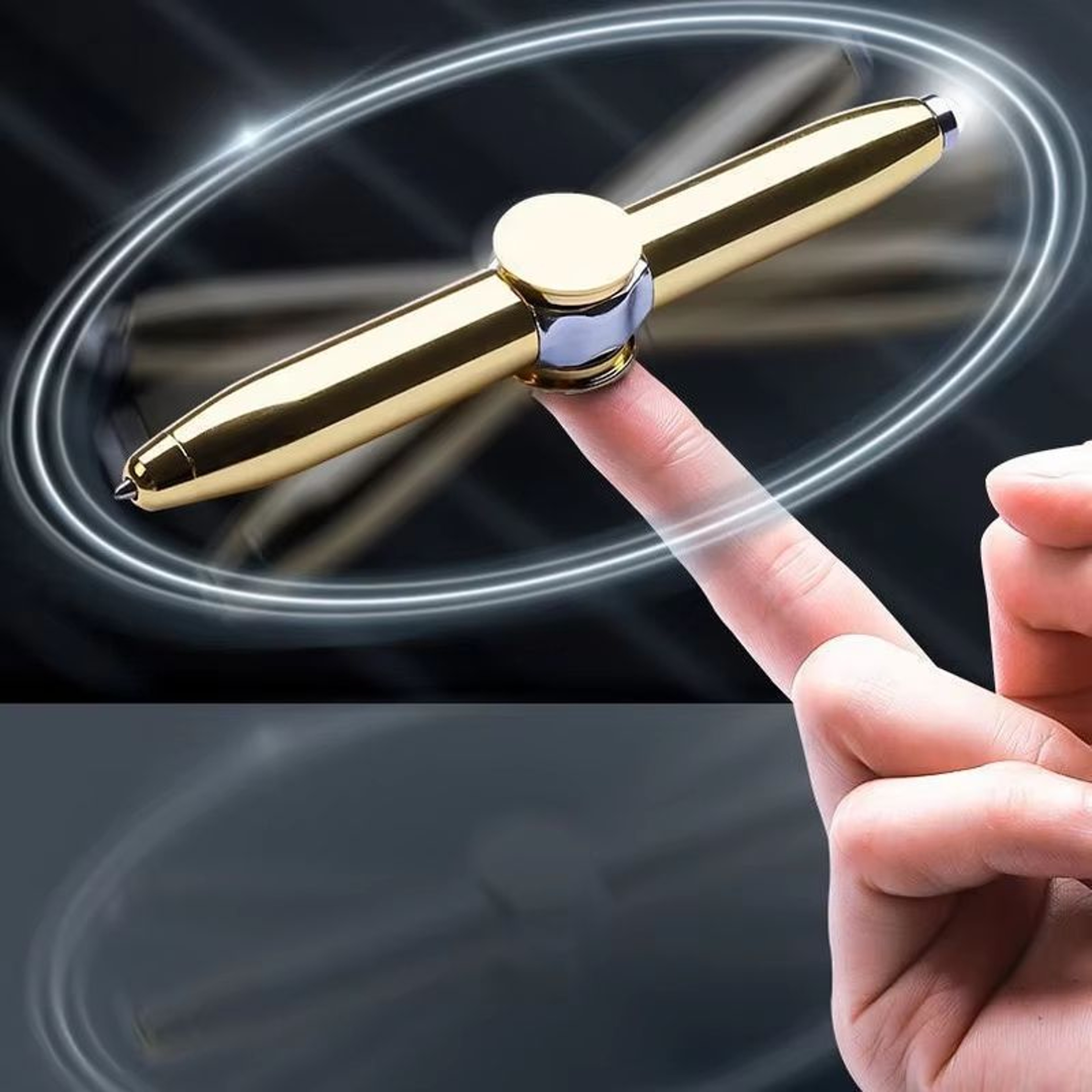 LED Spinning Gyro Metal Ballpoint Pen With Decompression Fidget  Writing Function 5