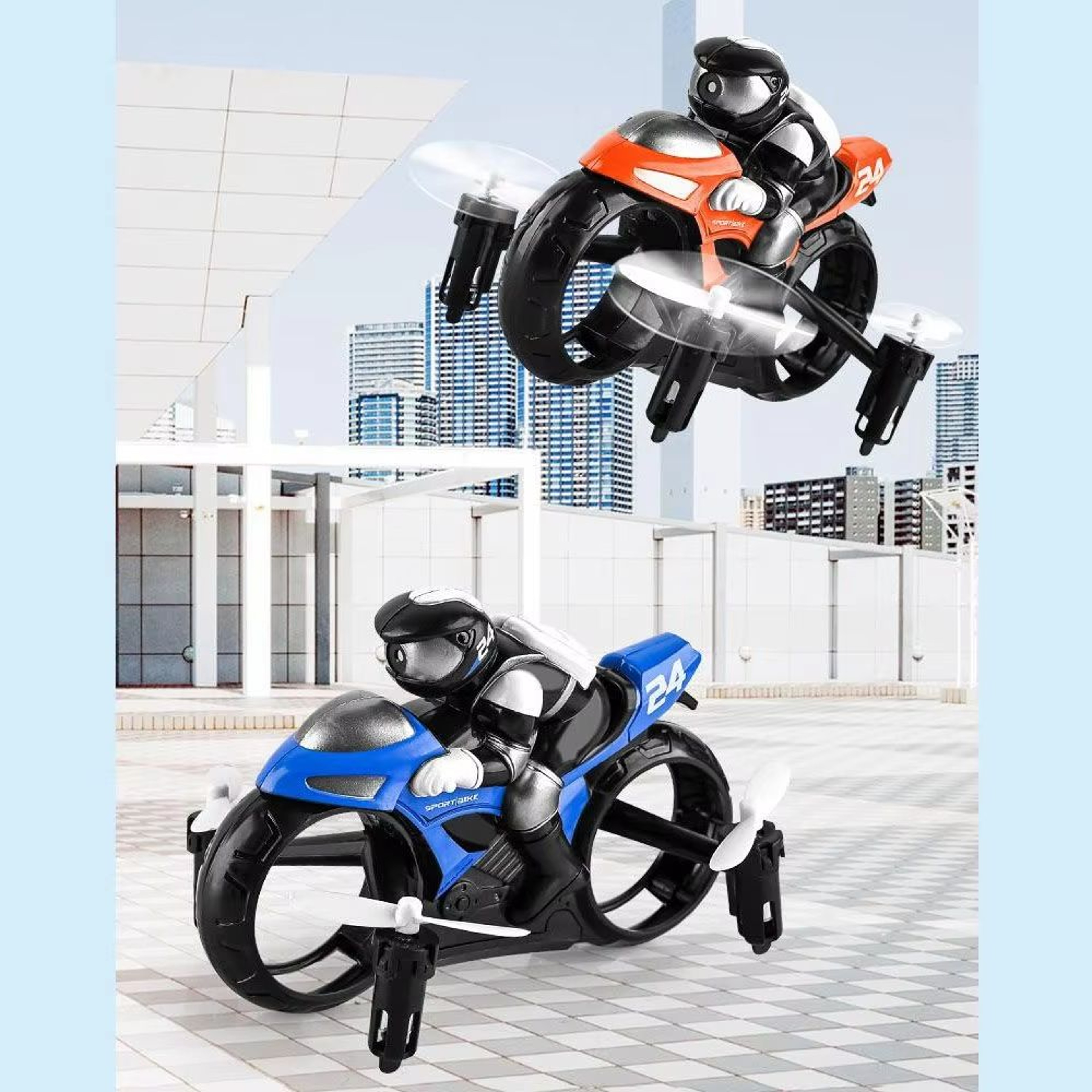 SkyRider DualMode RC Motorcycle And Remote Control Stunt Drone 3