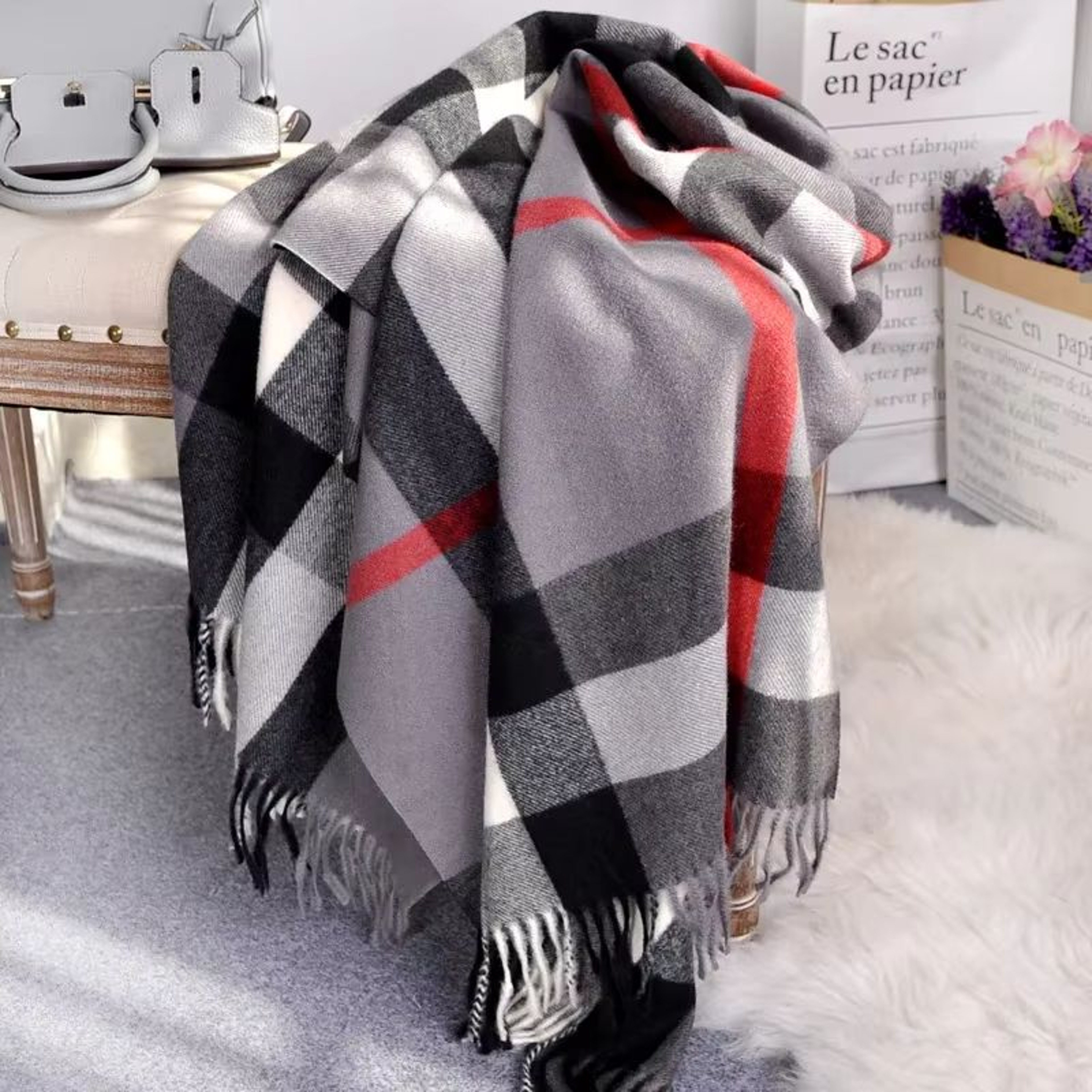 Plaid Winter Scarf For Women Luxury Warm Foulard Fashion Accessory 9