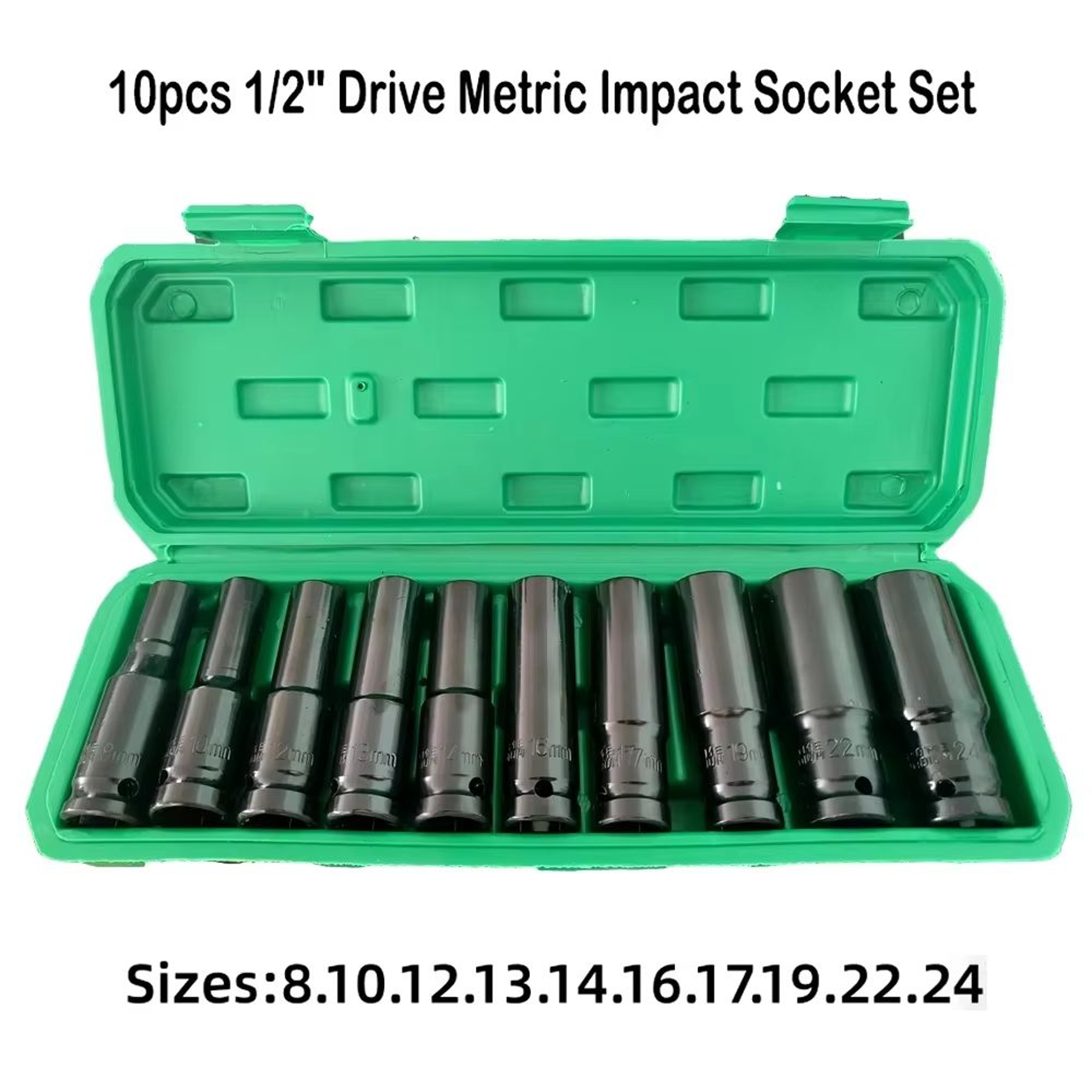 10PCS 12 Drive Metric Deep Impact Socket Set 6Point For Air Pneumatic And Auto Repair 0