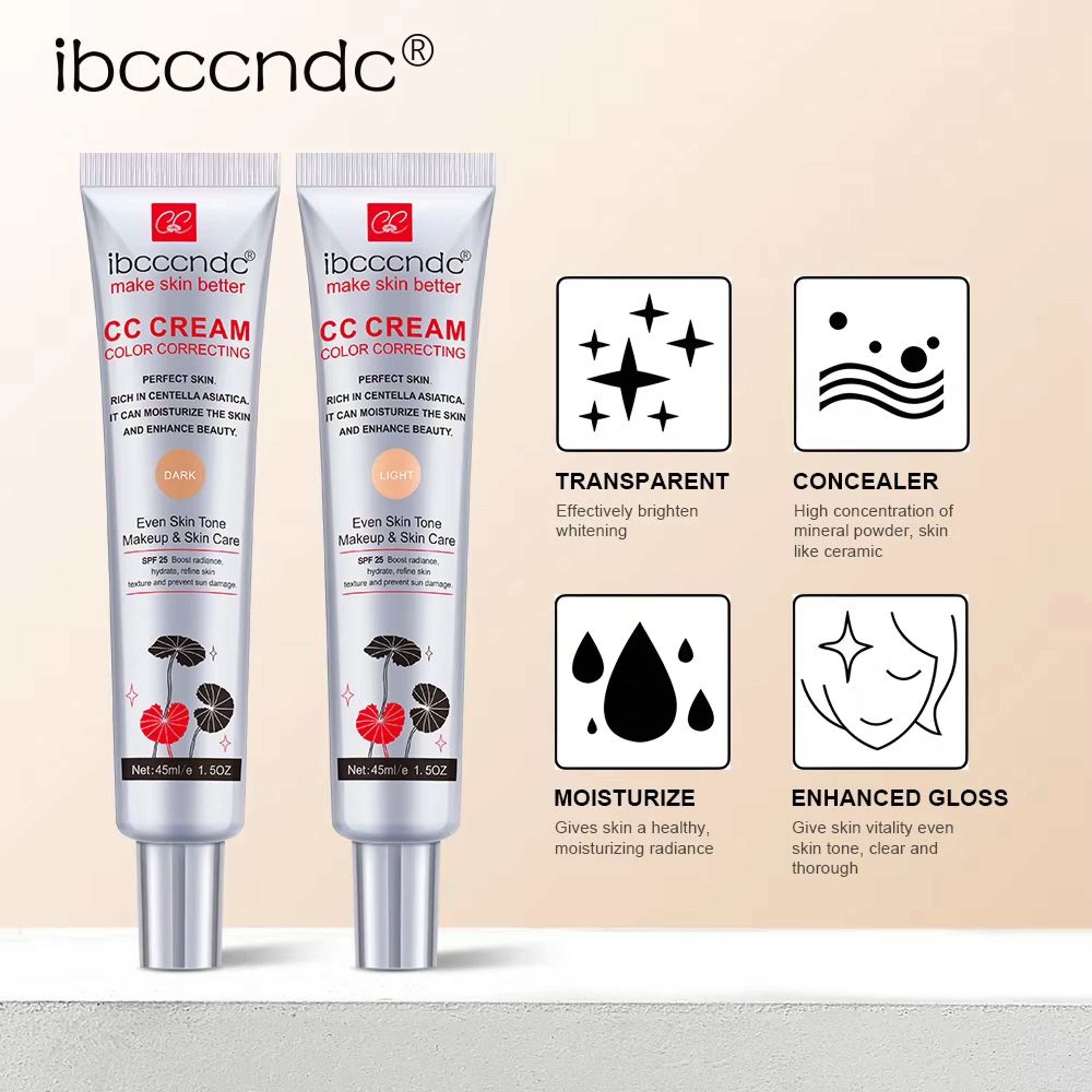 45 Ml Color Correcting CC Cream With Centella Asiatica  Natural Concealer  Whitening Liquid Foundat 3