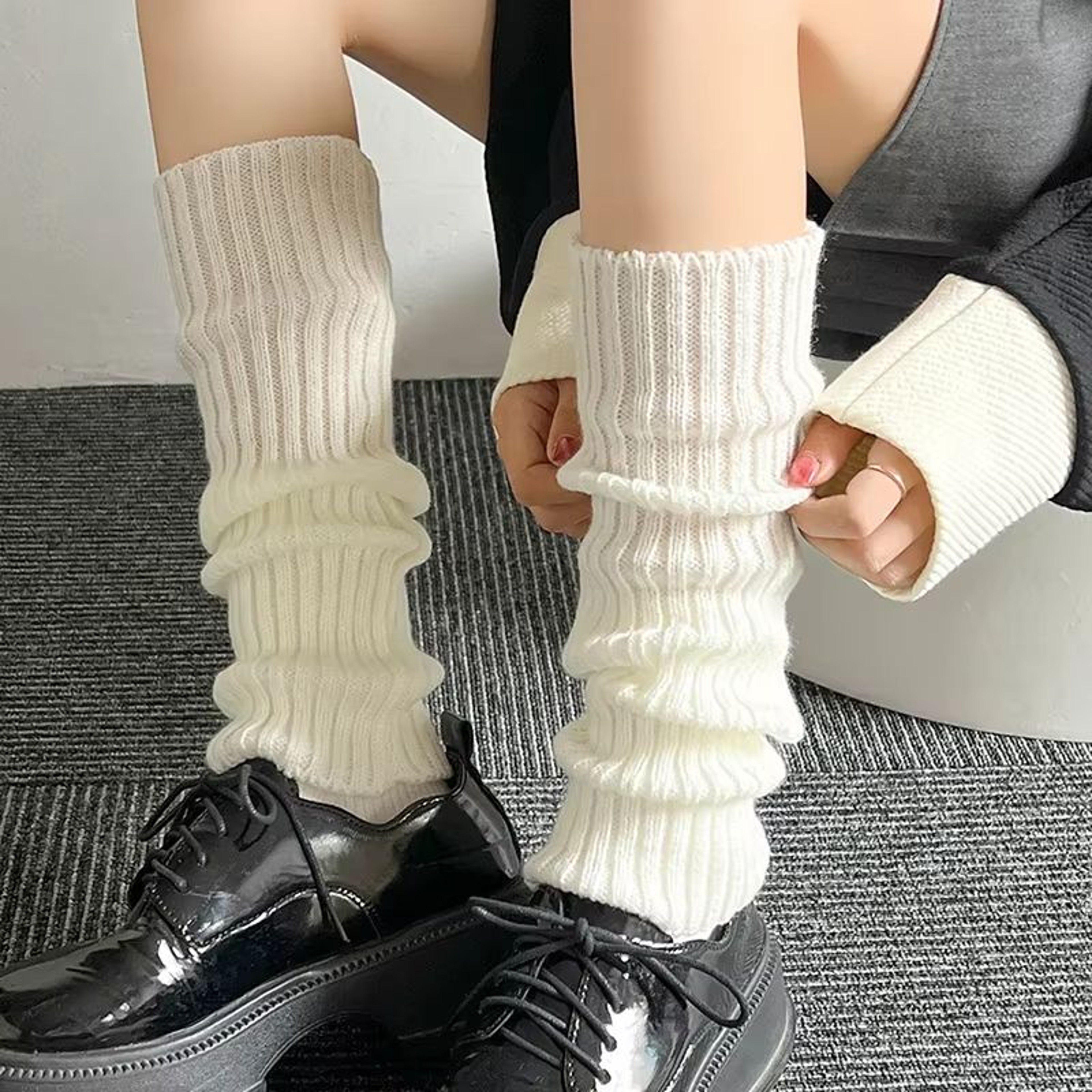 Y2K Womens Wool Knitted Leg Warmers Japanese Lolita Long Socks Boot Cuffs Autumn Winter Foot And Ar 3