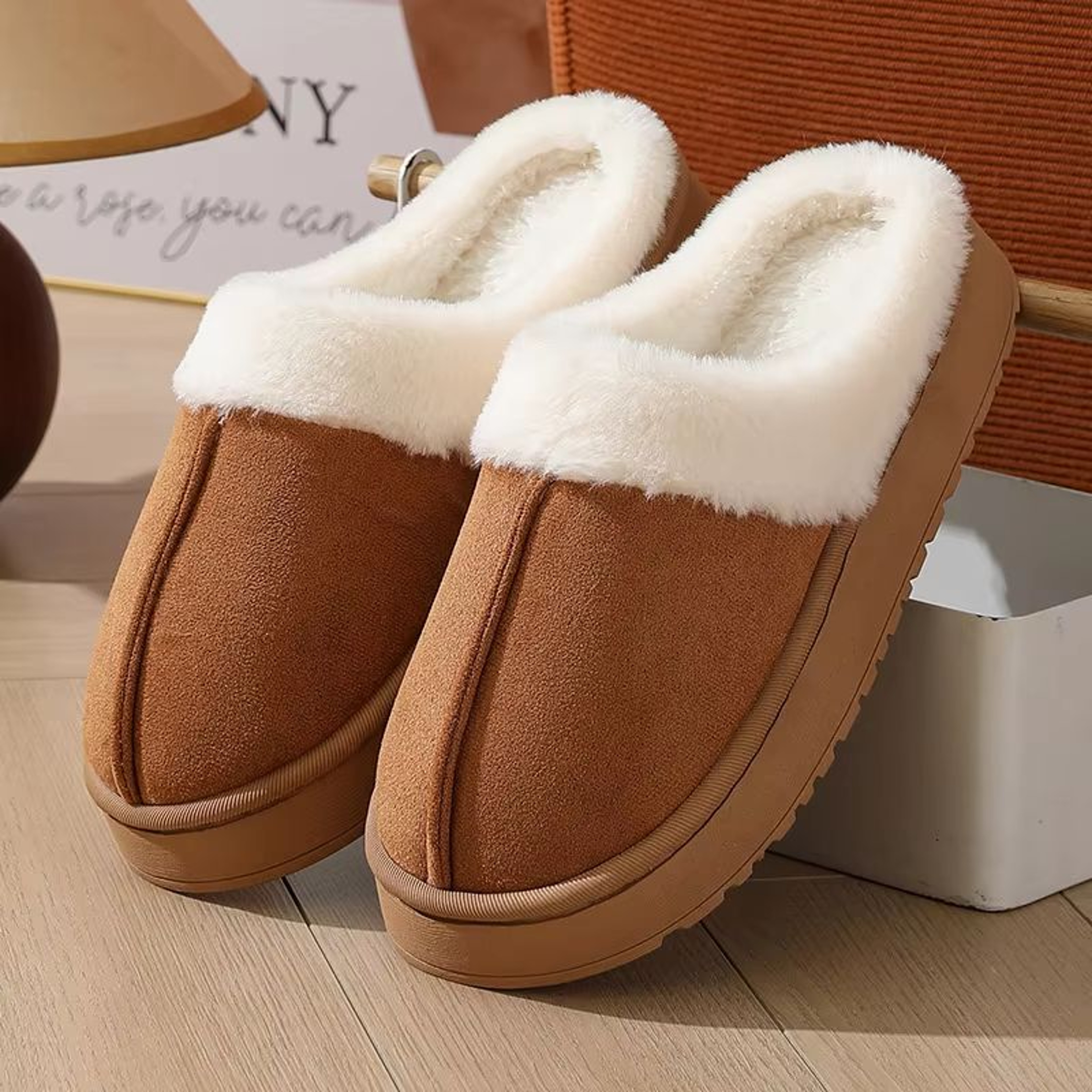 Womens Plush Winter Outdoor Thick Sole NonSlip Fur Flip Flop Slippers Unisex House Shoes 8