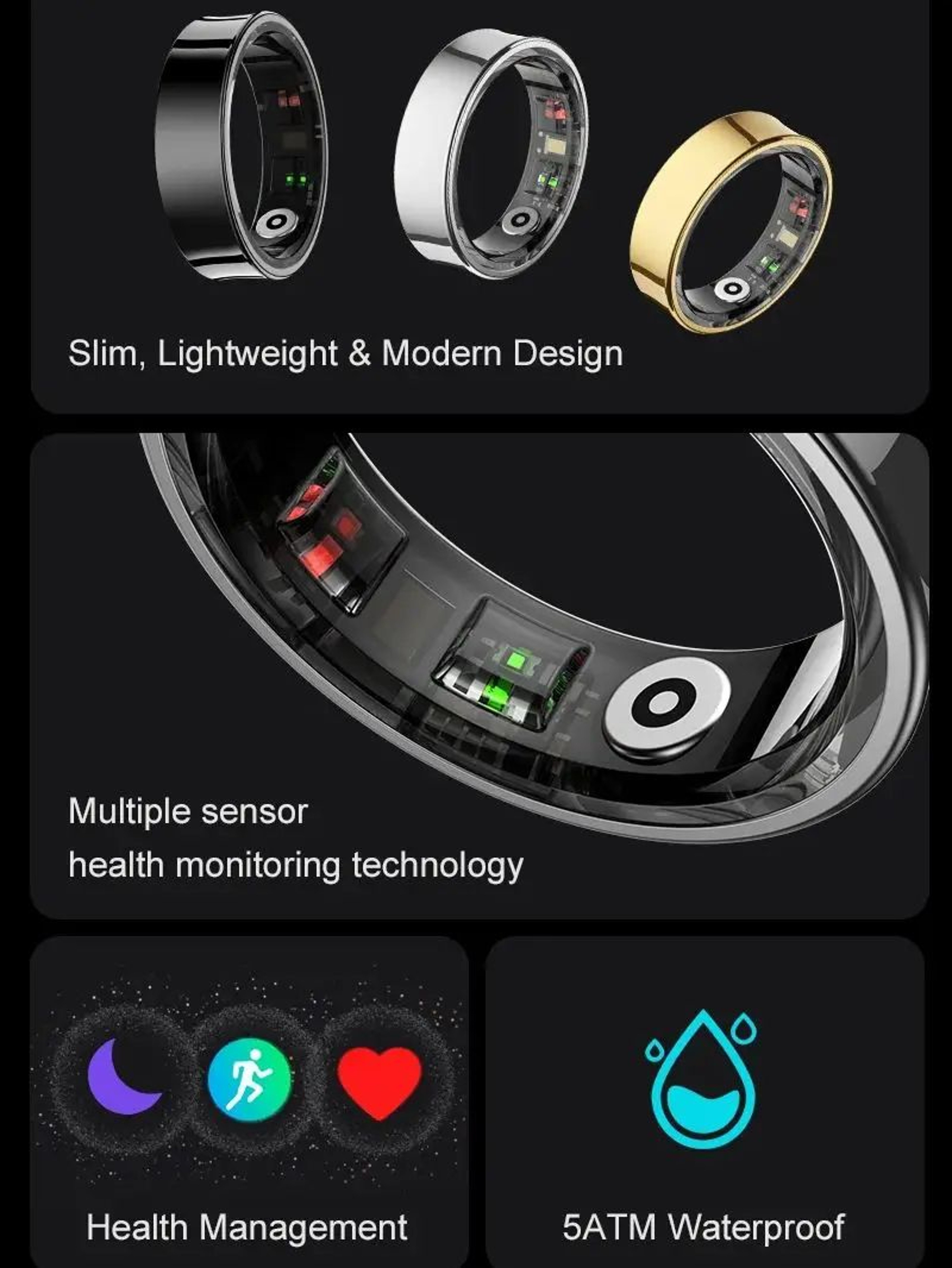 R09 Smart Health Ring With Skin Temperature Tracking And 5ATM Waterproof Design 1