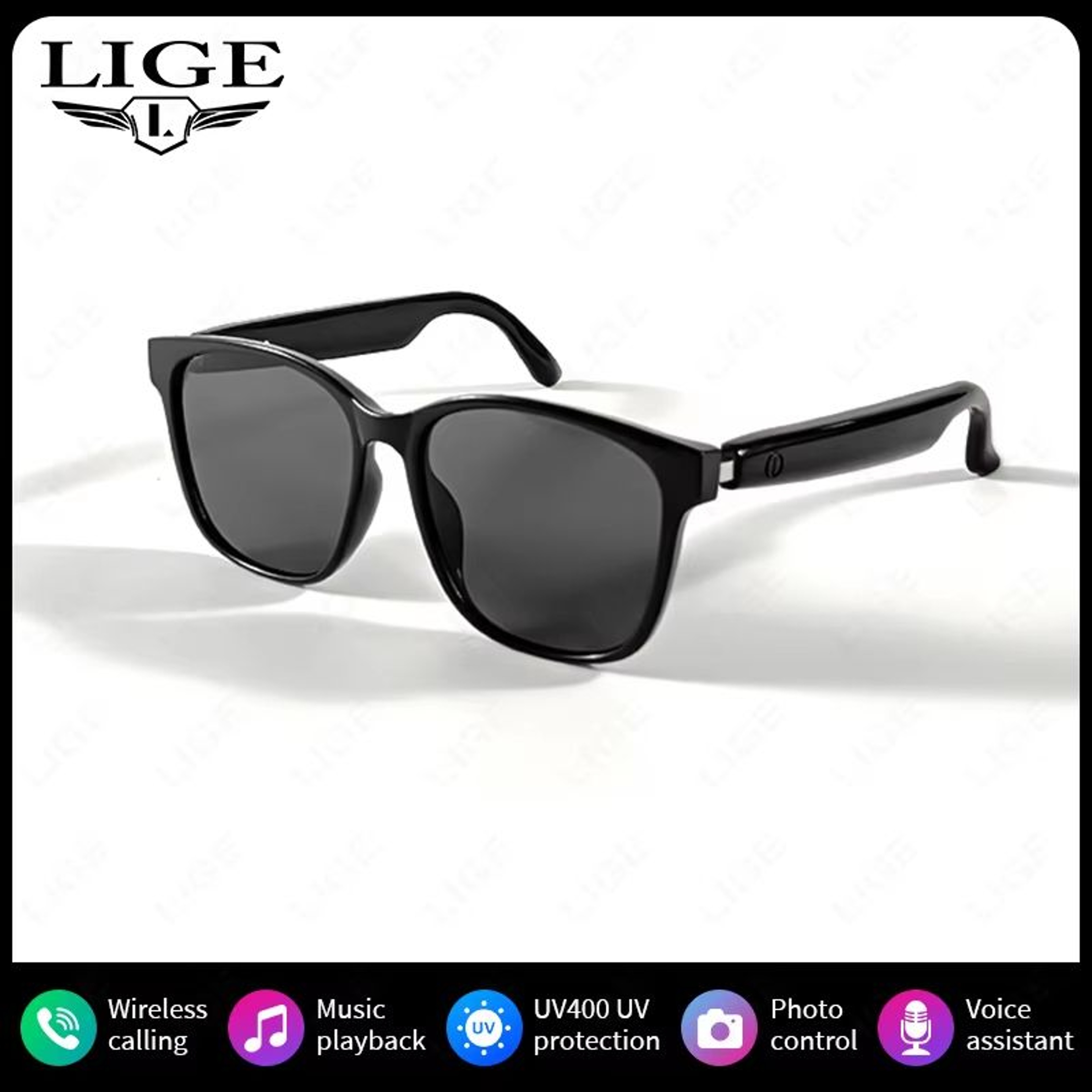 LIGE AI Voice Smart Sunglasses With Bluetooth Calls And Camera Control 6