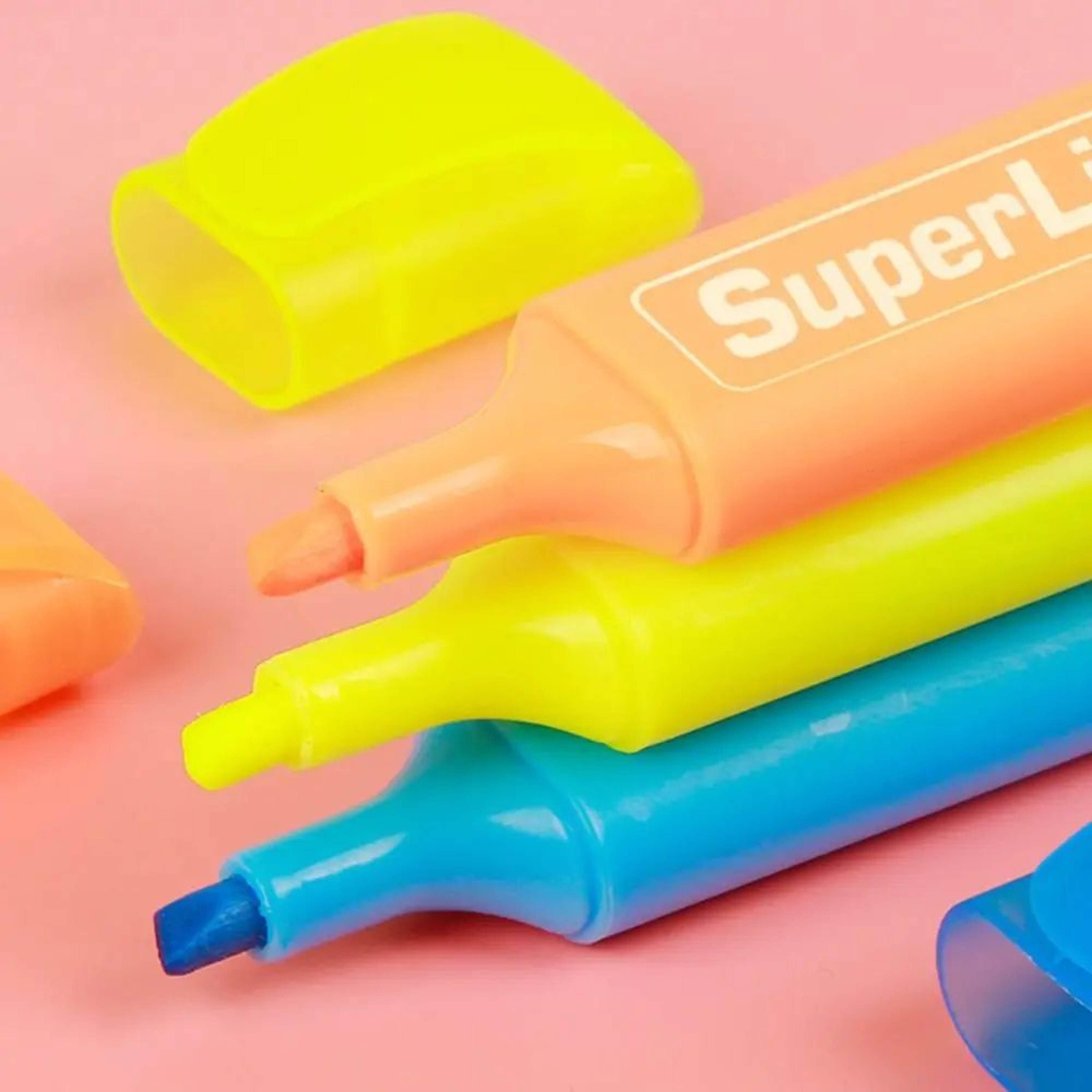 Colorful Fluorescent Highlighter Markers Oblique Tip Flat Shape Art Pens 4 Or 6 Colors 3