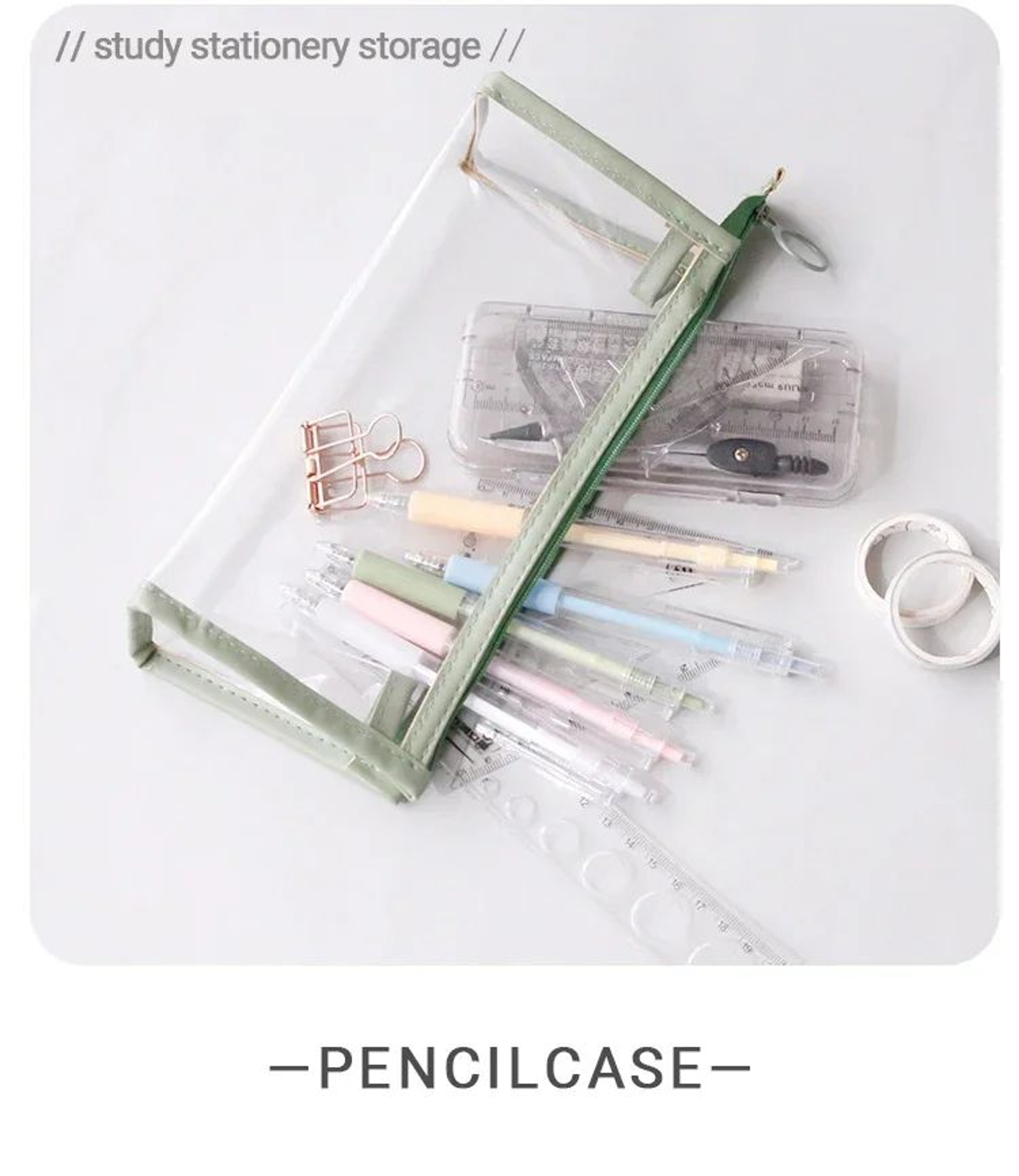 Kawaii Transparent Pencil Case Large Capacity Clear Stationery Organizer Pouch 4