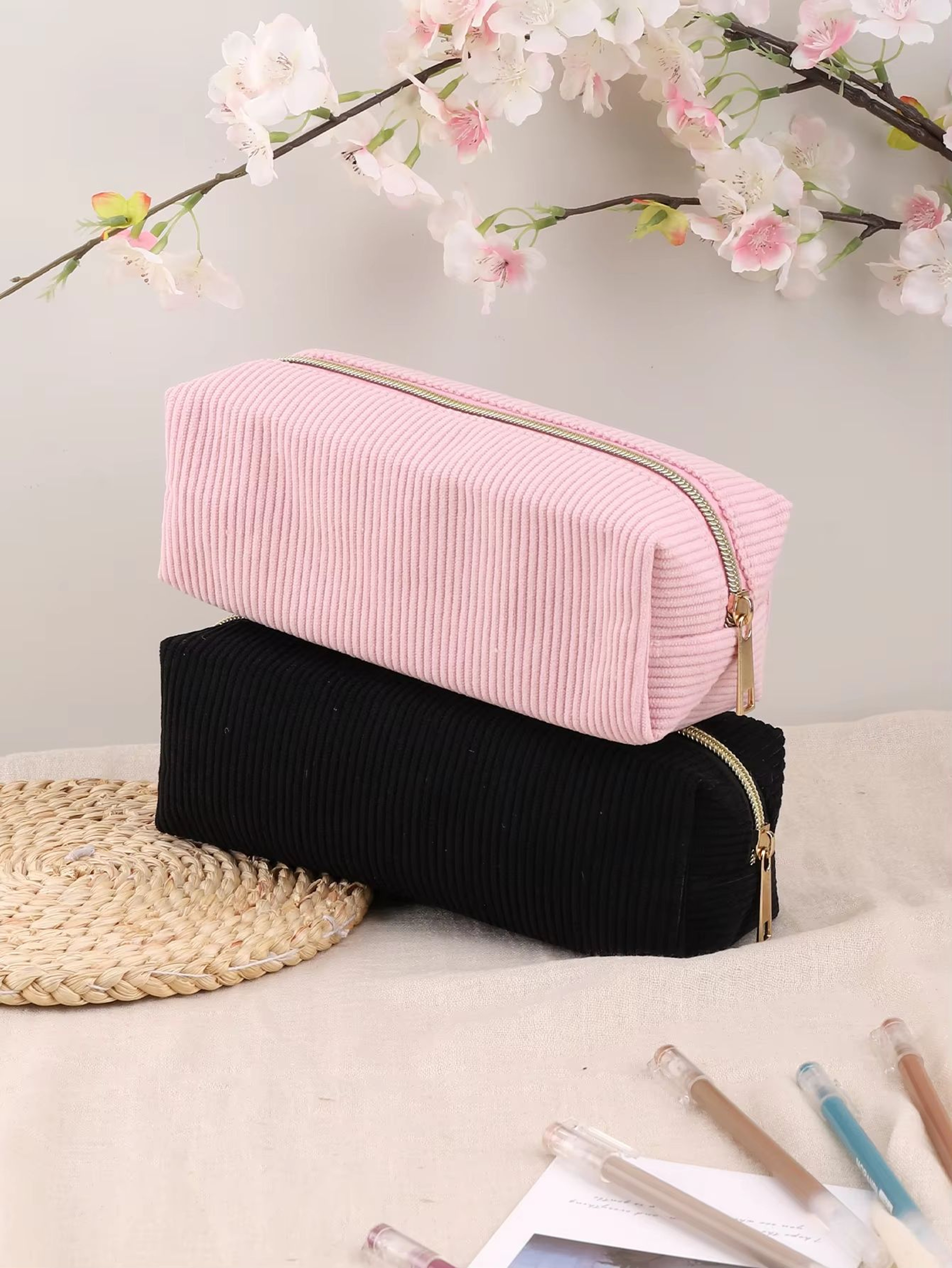 Large Capacity Solid Color Pencil Case Zipper Stationery Organizer Bag For School And Office 0