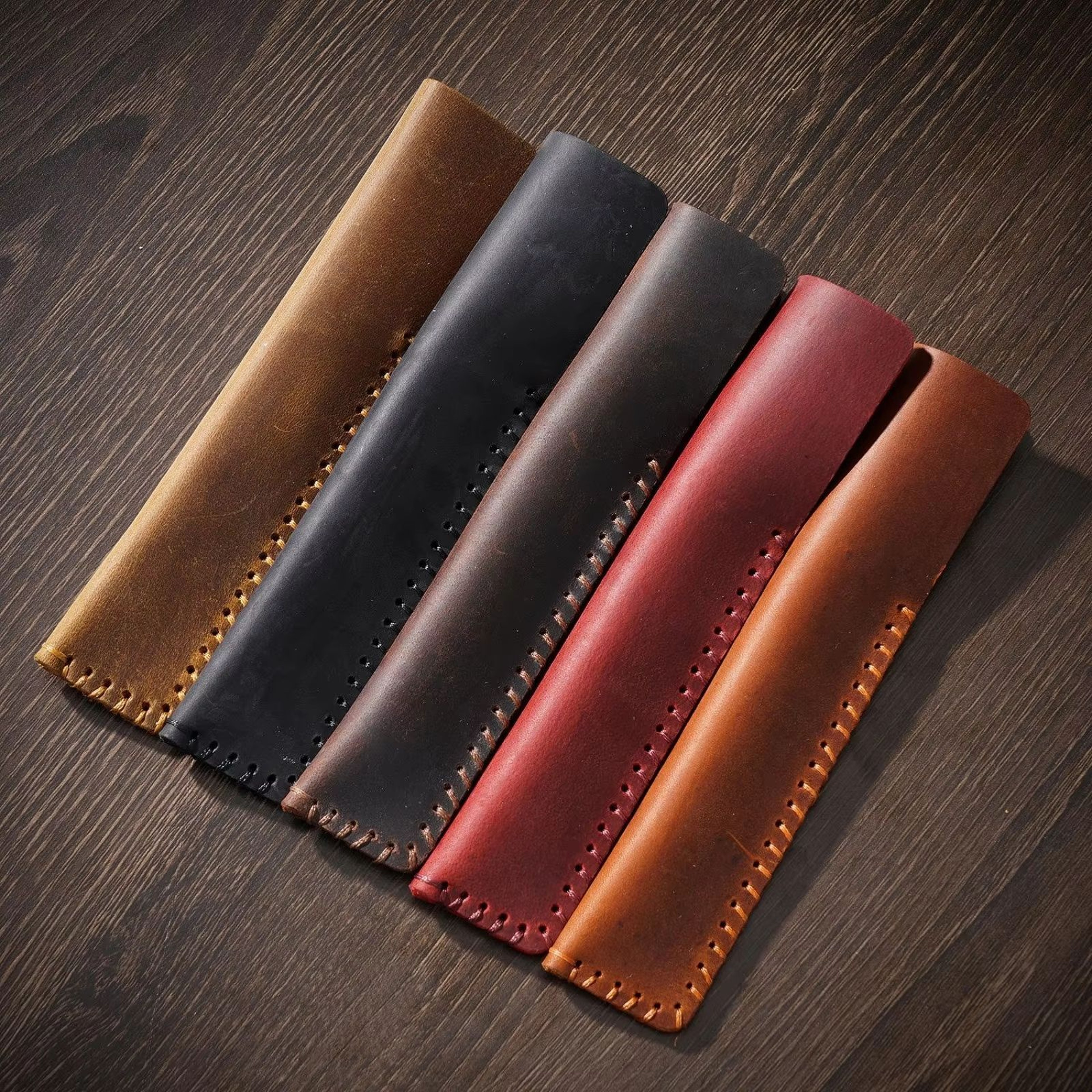 Handmade Retro Cowhide Leather Pencil Case Vintage Single Pen Holder Organizer 3