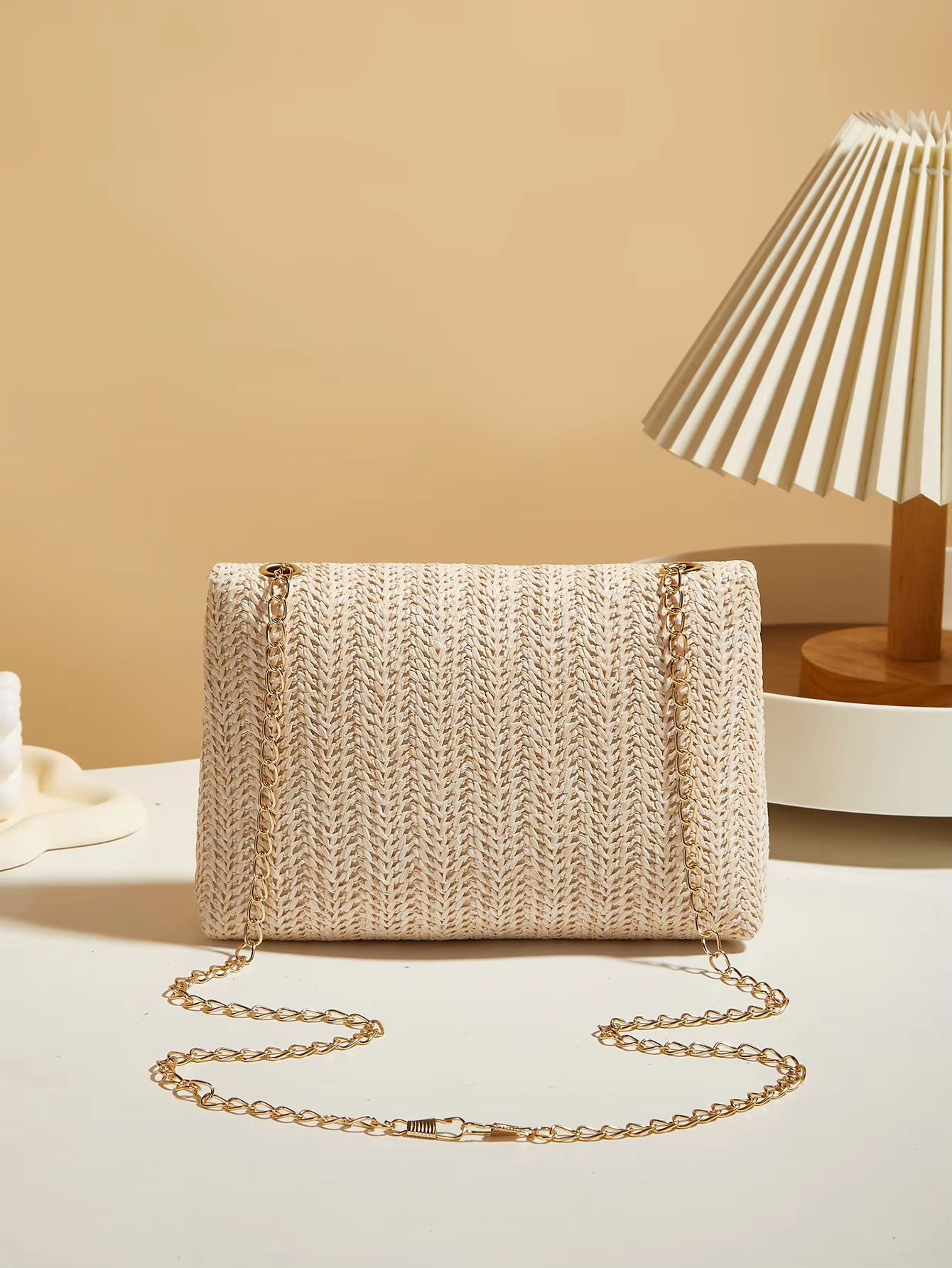 Korean Style Woven Straw Crossbody Bag With Lock Closure 1