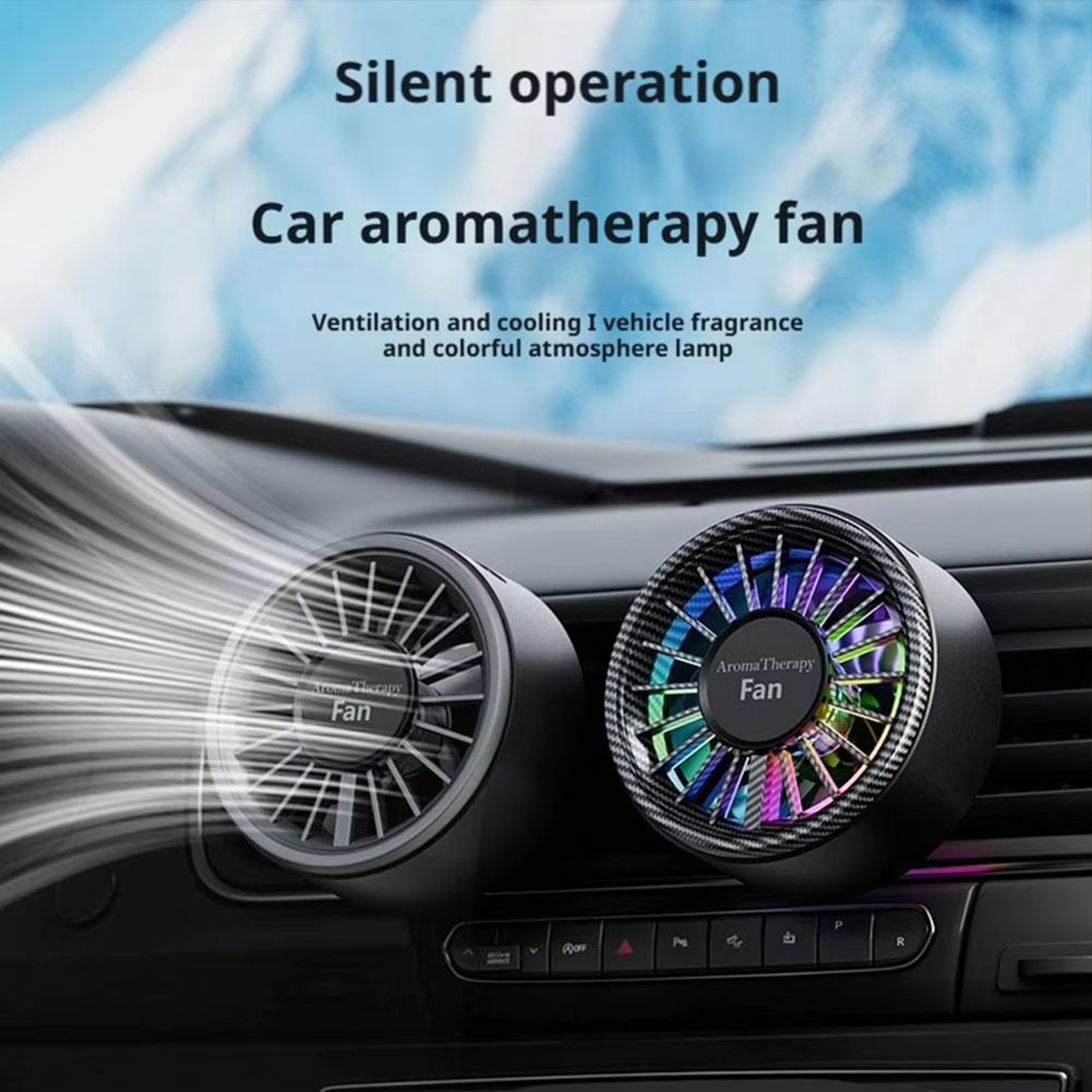 USB Car Mini Fan With Colorful Ambiance Lights And 3 Speeds 4
