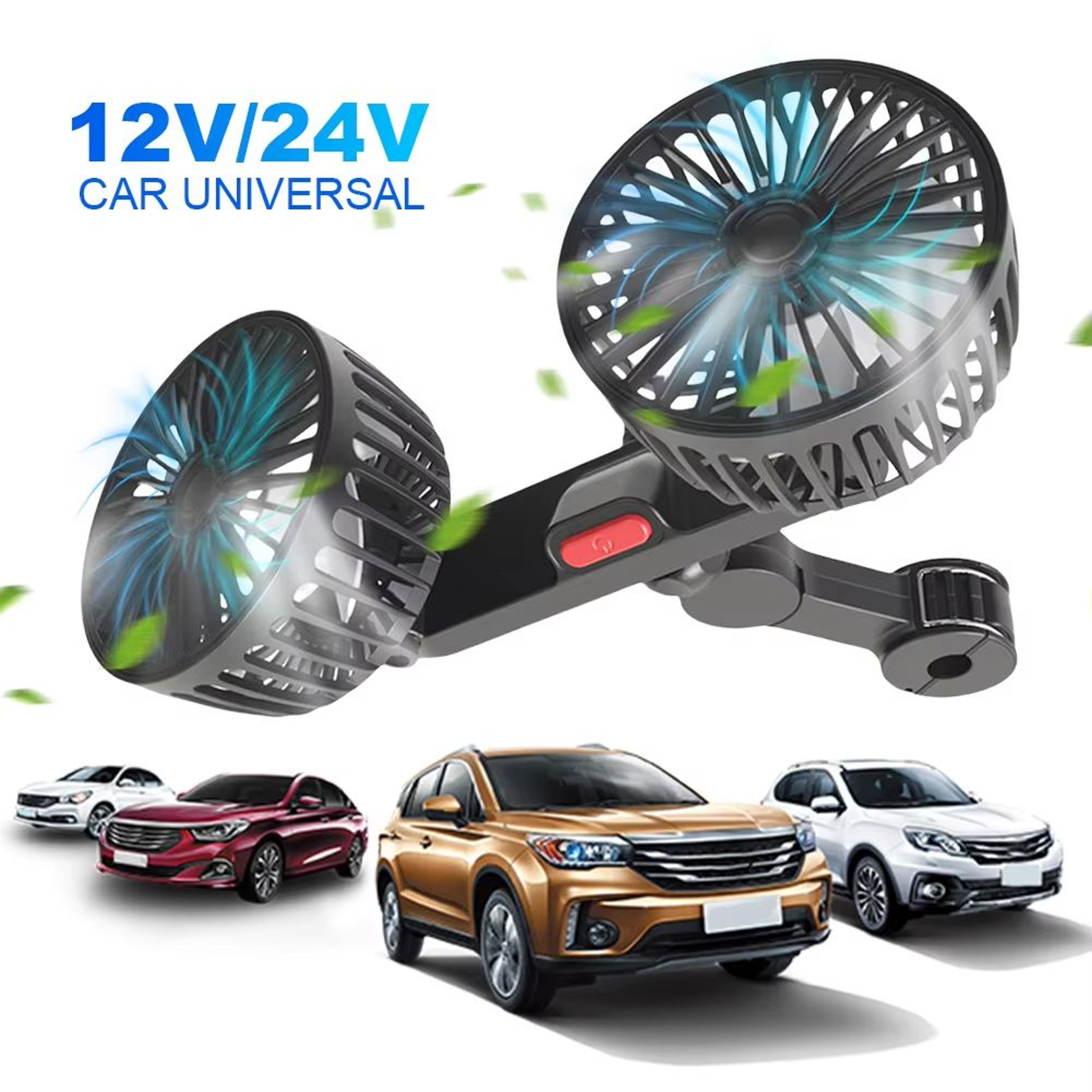 Dual Head 360 Degree Rotating Car Seat Cooling Fan 12V  24V USB 1