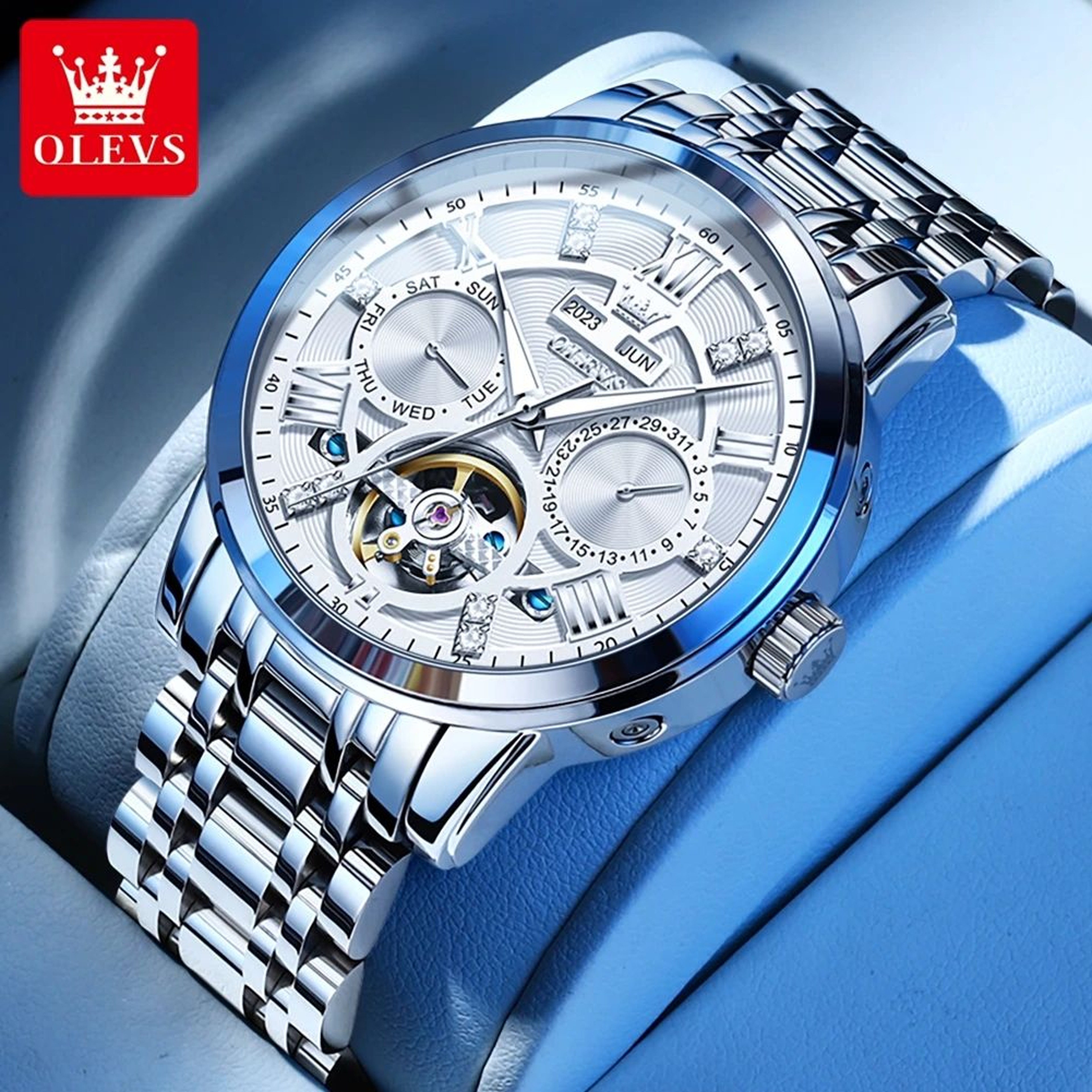 OLEVS Skeleton Flywheel Automatic Mechanical Watch For Men 0