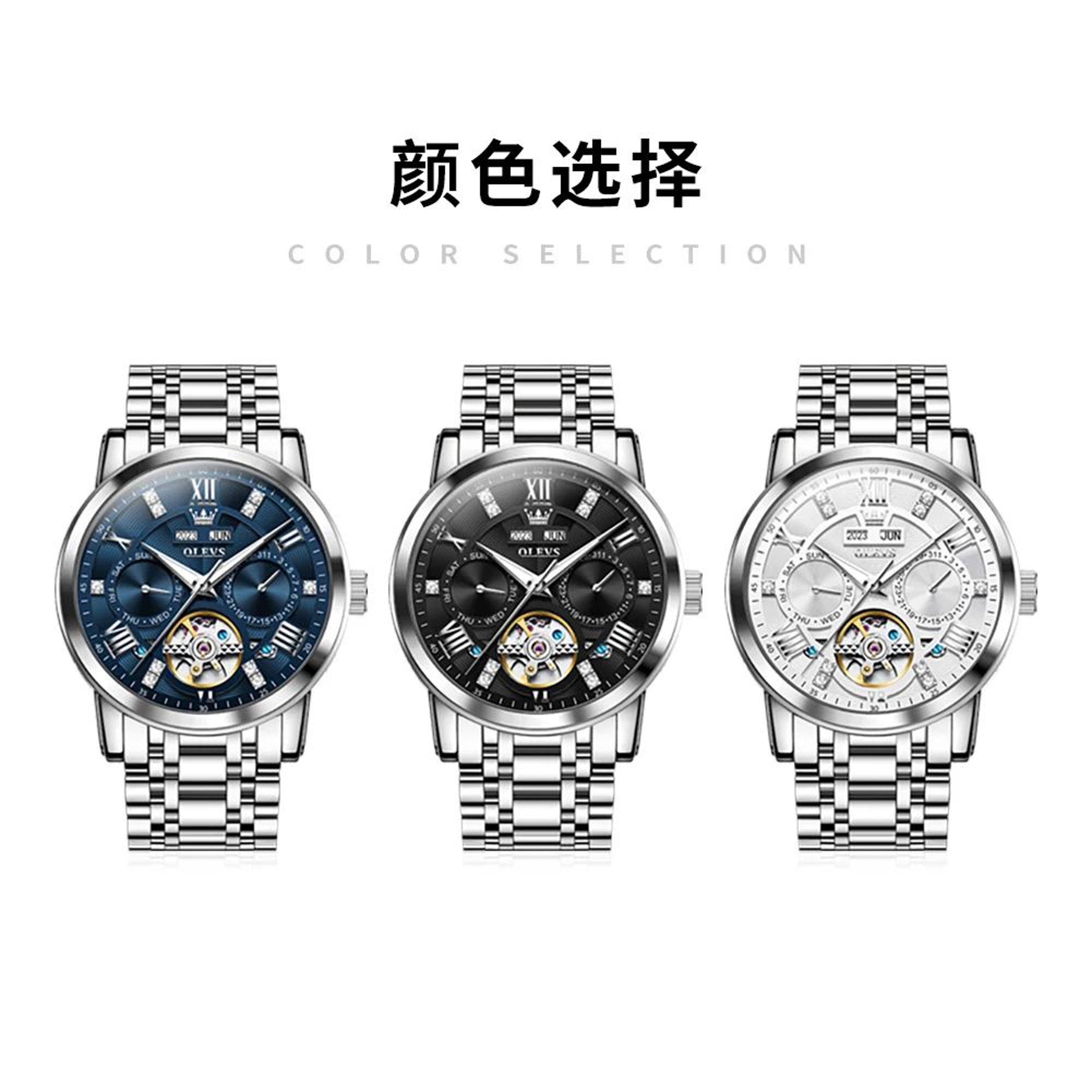 OLEVS Skeleton Flywheel Automatic Mechanical Watch For Men 5