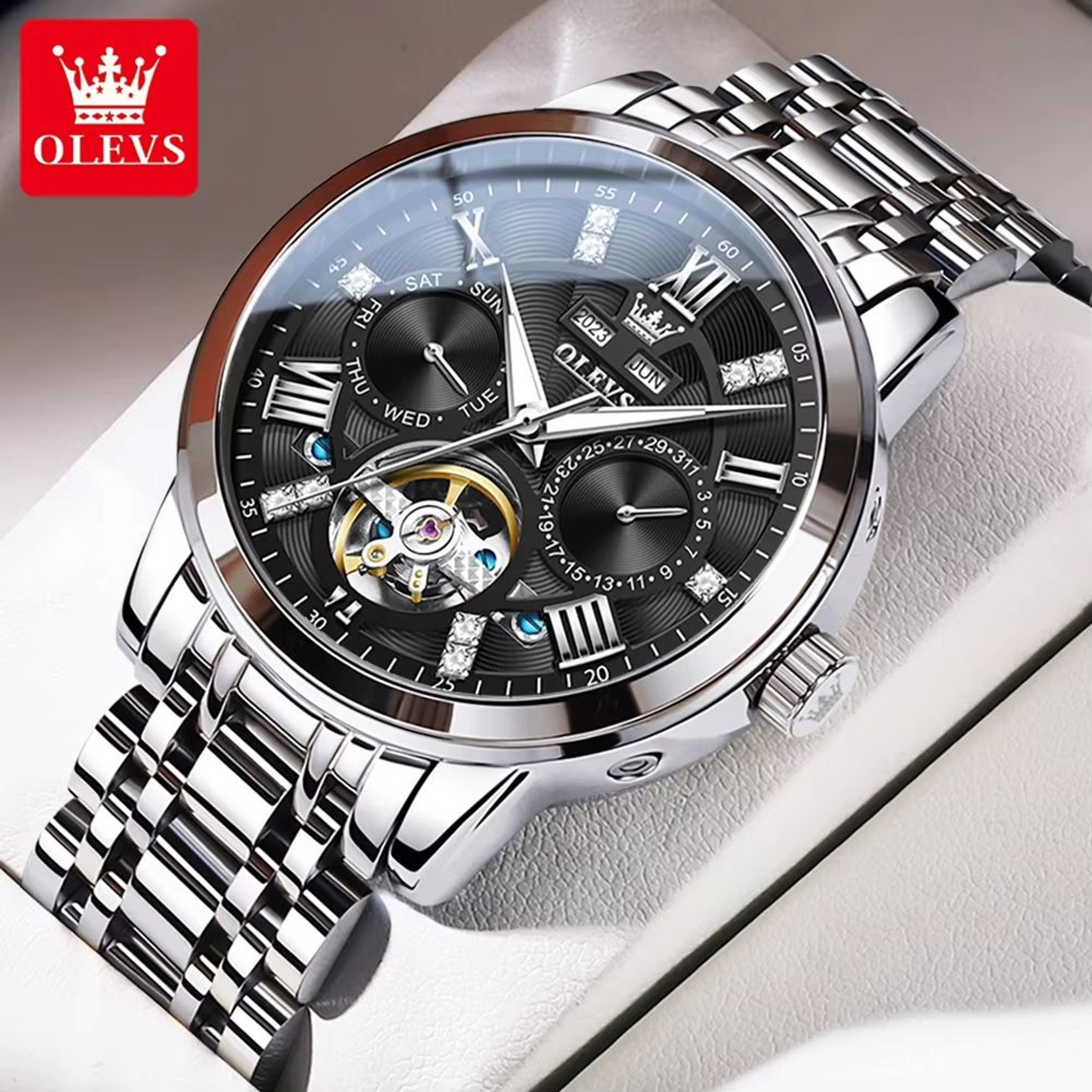 OLEVS Skeleton Flywheel Automatic Mechanical Watch For Men 8