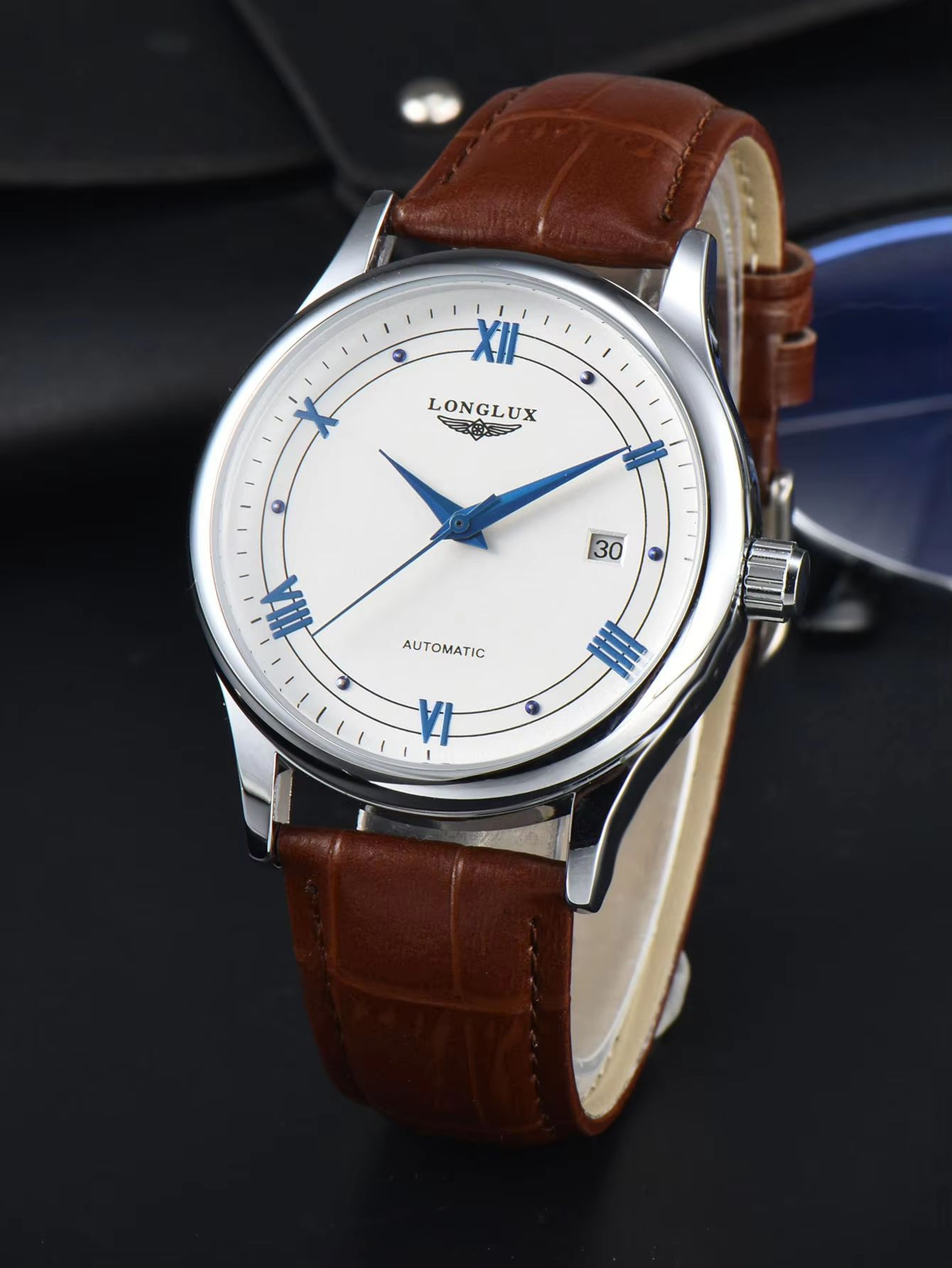 LONGLUX Automatic Mechanical Mens Watch Classic Leather Strap Watch With Date Display 6