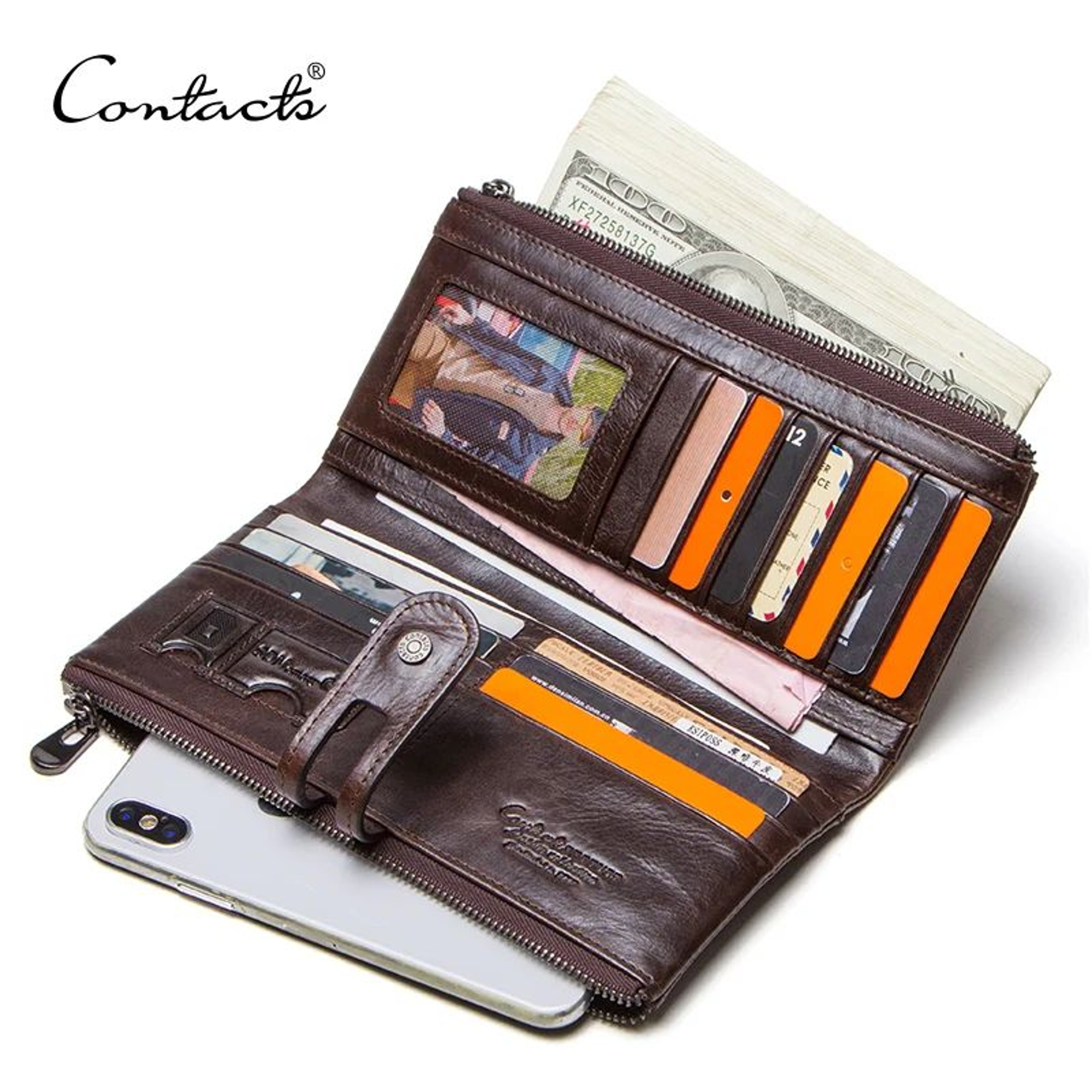 CONTACTS Genuine Leather Men Clutch Wallet With Zipper Coin Pocket 2
