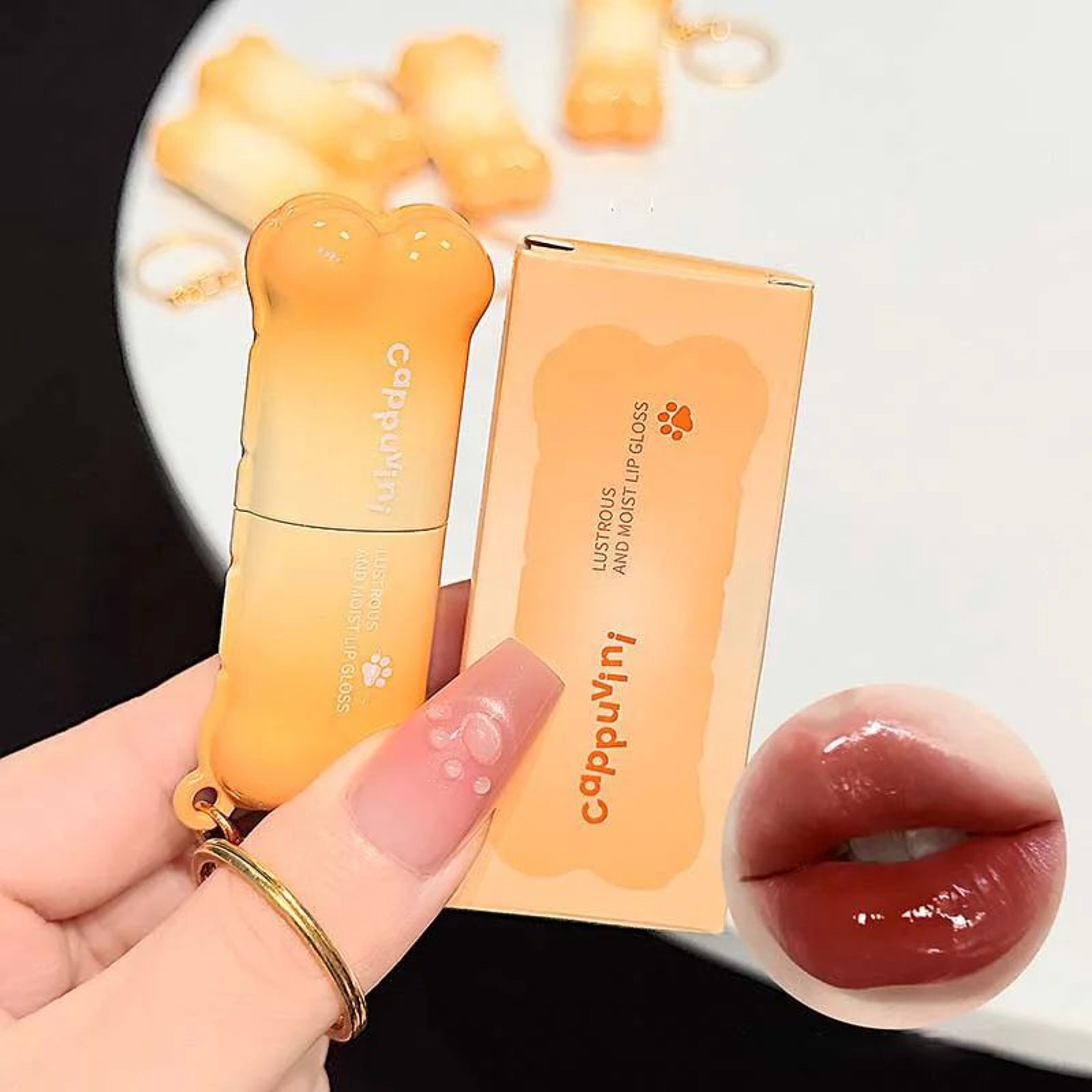PINKCOCO Bear Doodle Mirror Lip Glaze For Shiny Nude Lips 4