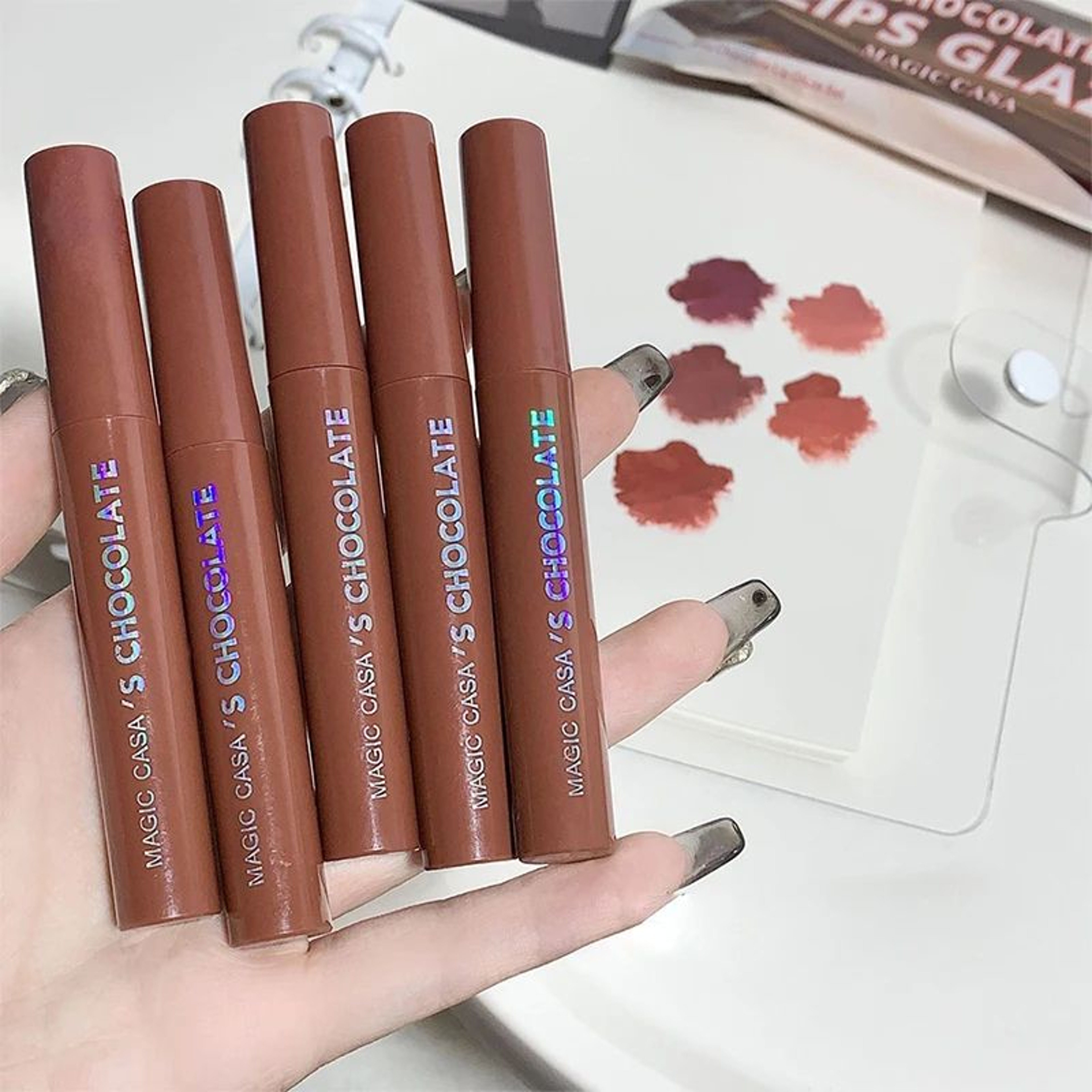 Chocolate Lip Glaze Set 5 Shade Matte Lipstick Set Long Lasting Velvet Lip Color 1