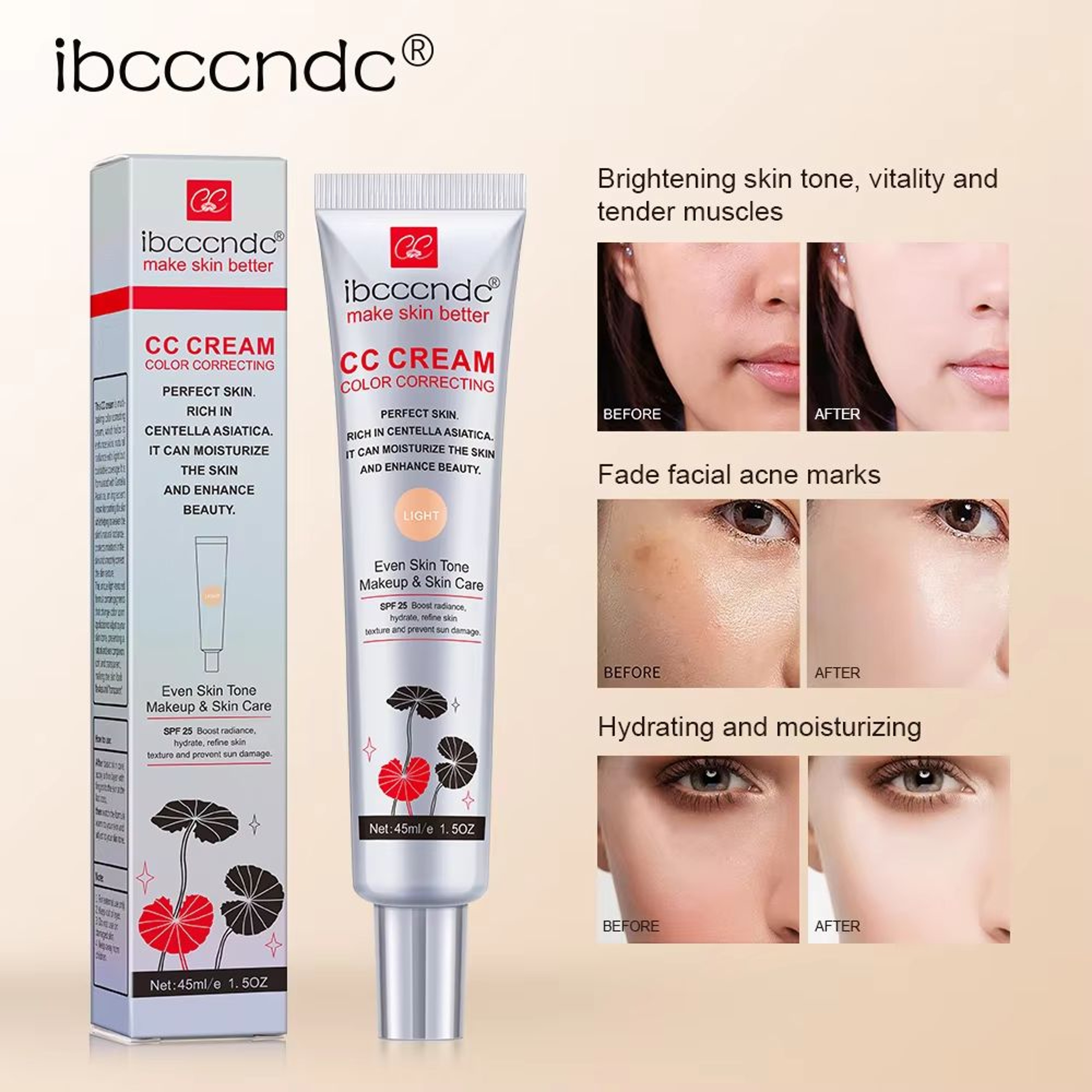 Waterproof CC Cream Moisturizing Color Correcting Cream Long Lasting Makeup Base 2