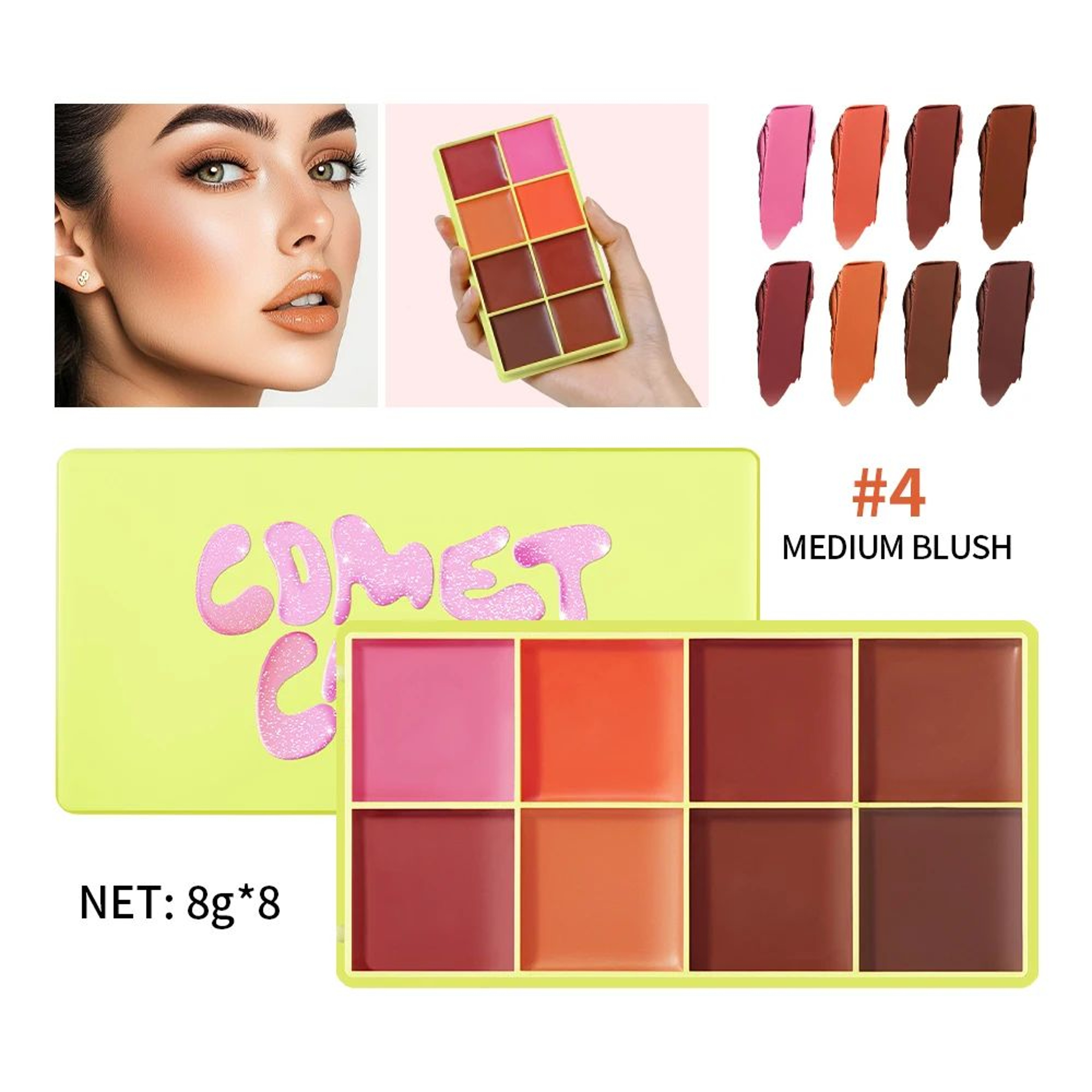 Curve Case Cream Blush Highlighter Palette Multi Use Eyebrow Cream Palette Matte  Shimmer Face Kit 5