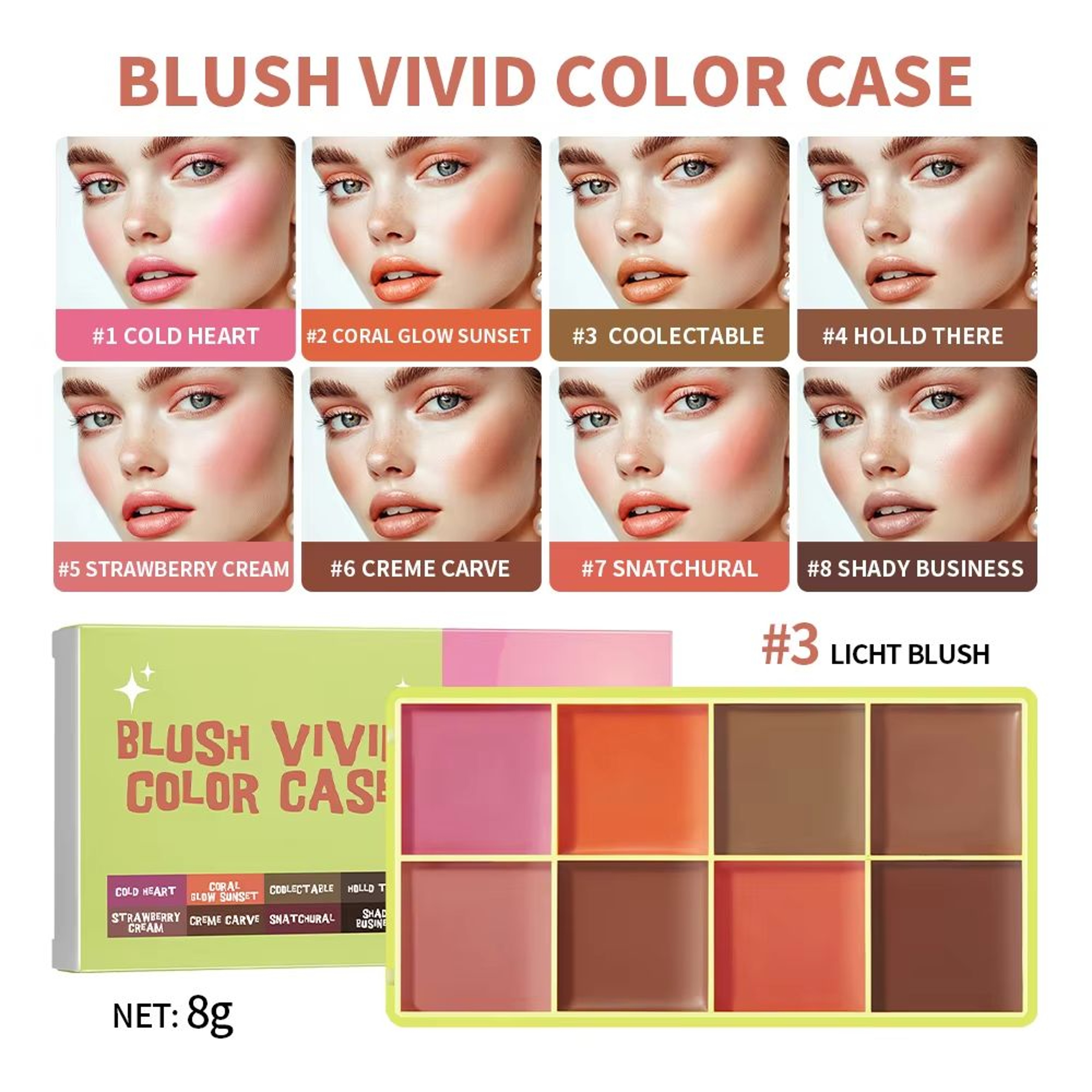 Curve Case Cream Blush Highlighter Palette Multi Use Eyebrow Cream Palette Matte  Shimmer Face Kit 6