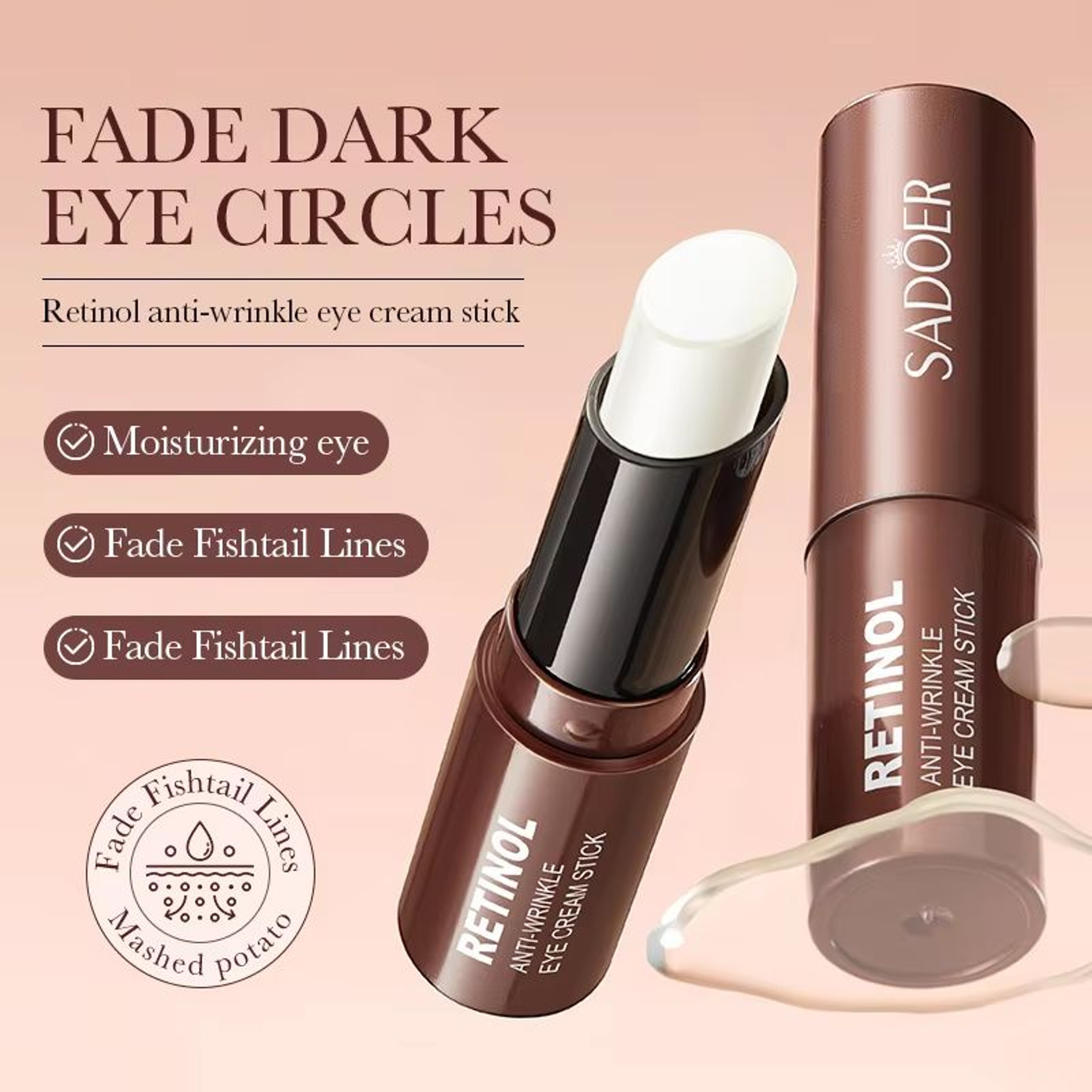 SADOER Retinol Eye Cream Stick For Dark Circles And Eye Bags Firming Moisturizing Under Eye Treatme 2