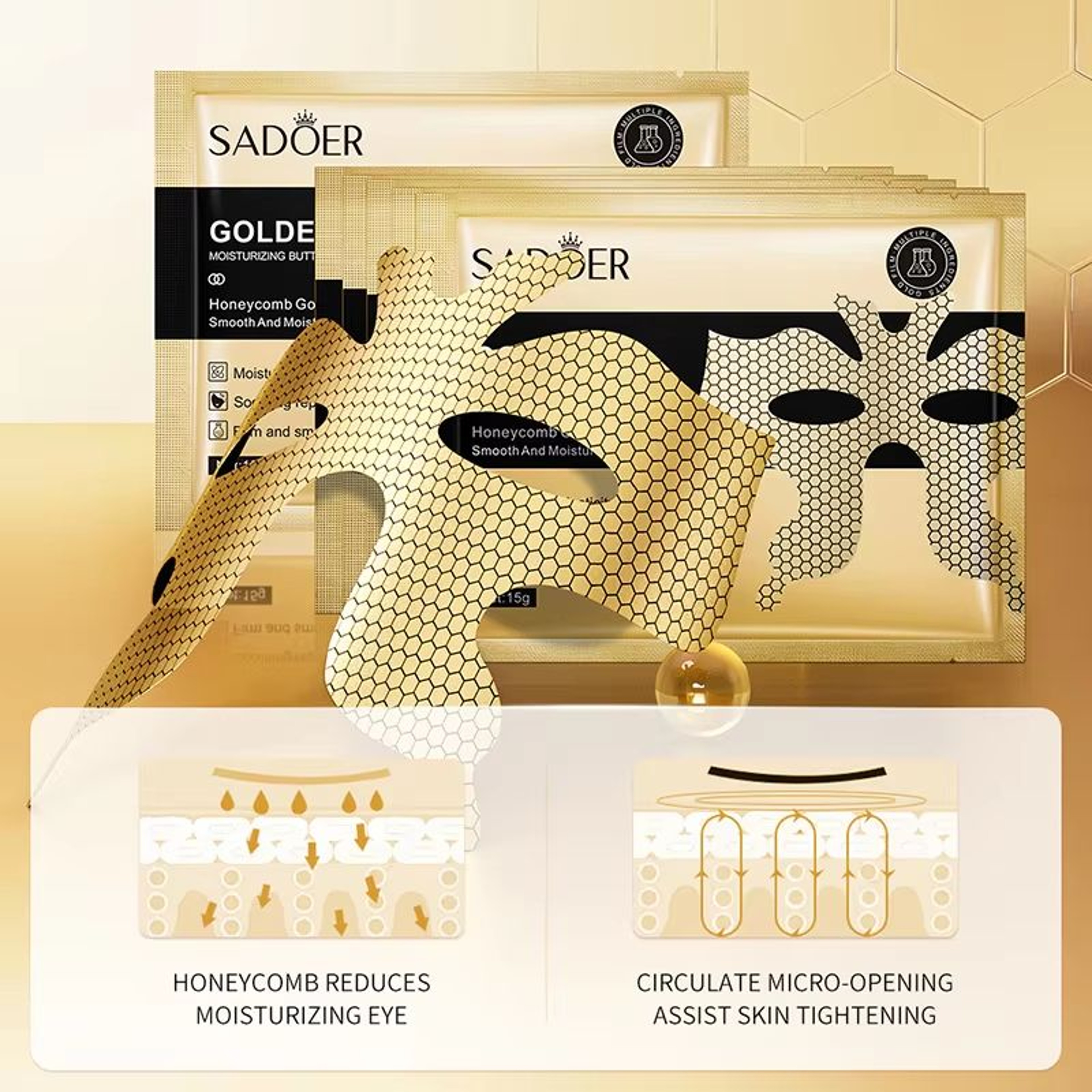 SADOER Peptide Collagen Eye Mask 10pcs Golden Eye Patches For Dark Circles And Firming Hydration 1