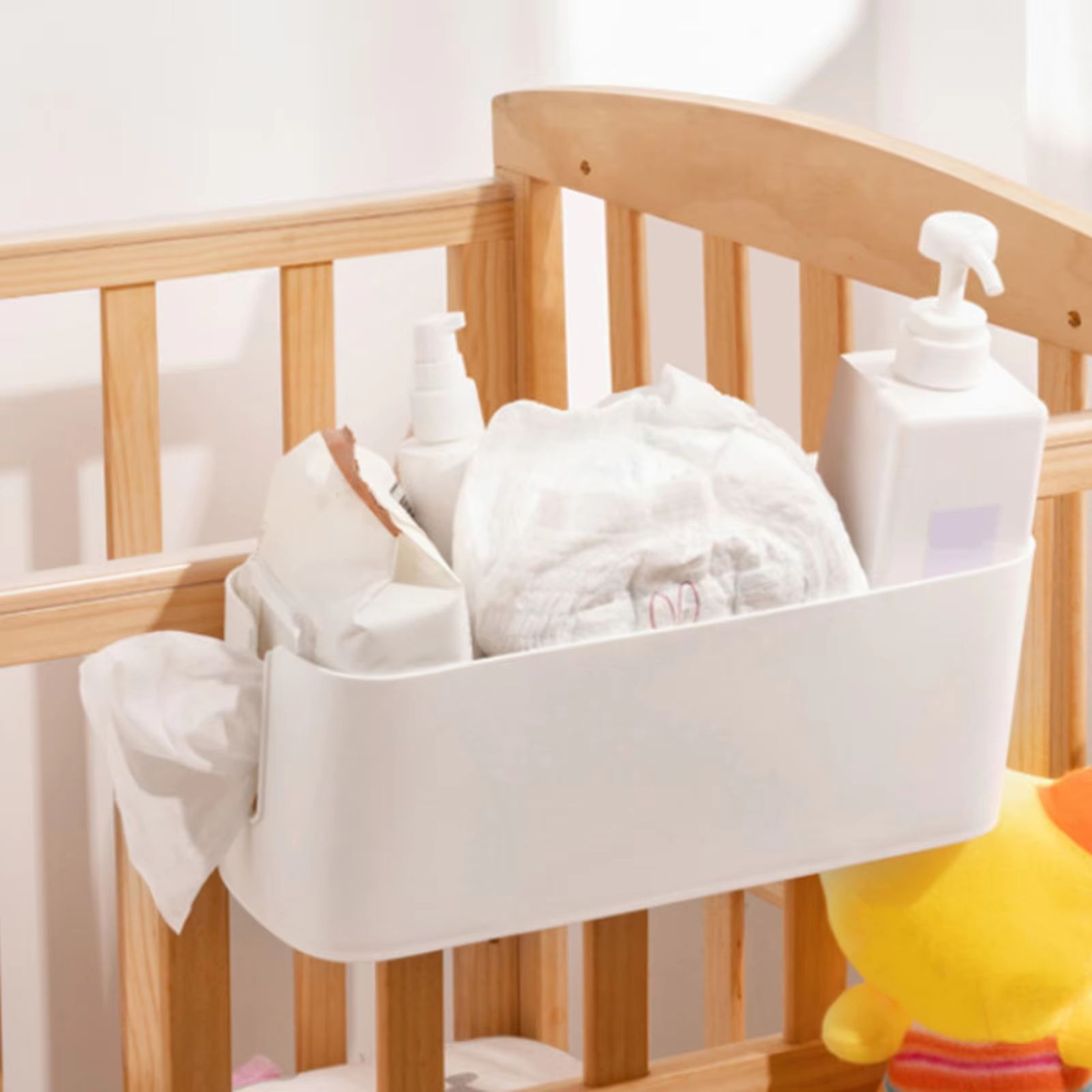 Bedside Storage Caddy With Double Hook Hanging Organizer For Beds And Cribs 2