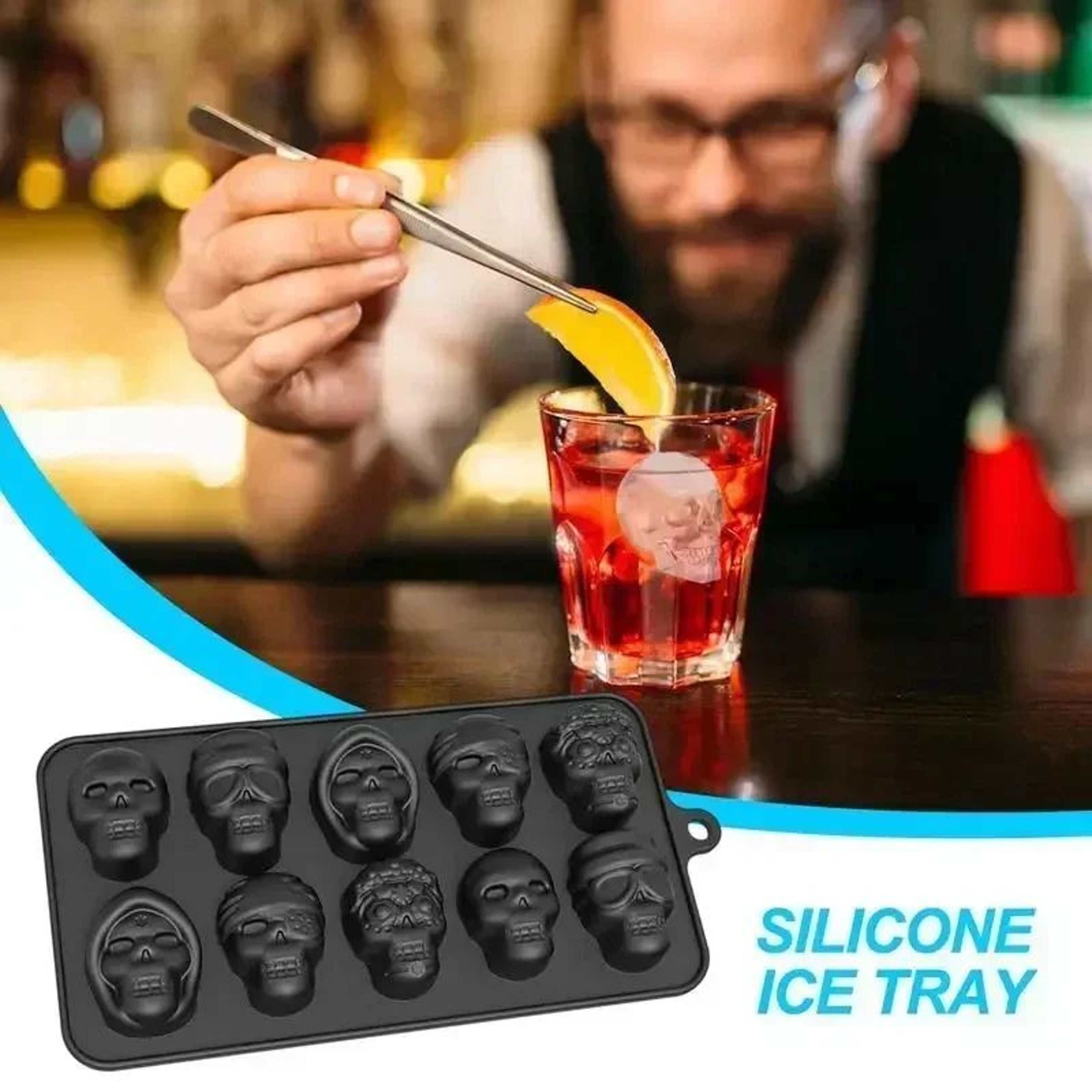 10 Grid Skull Silicone Ice Cube Mold For Whiskey Cocktails And Baking 4