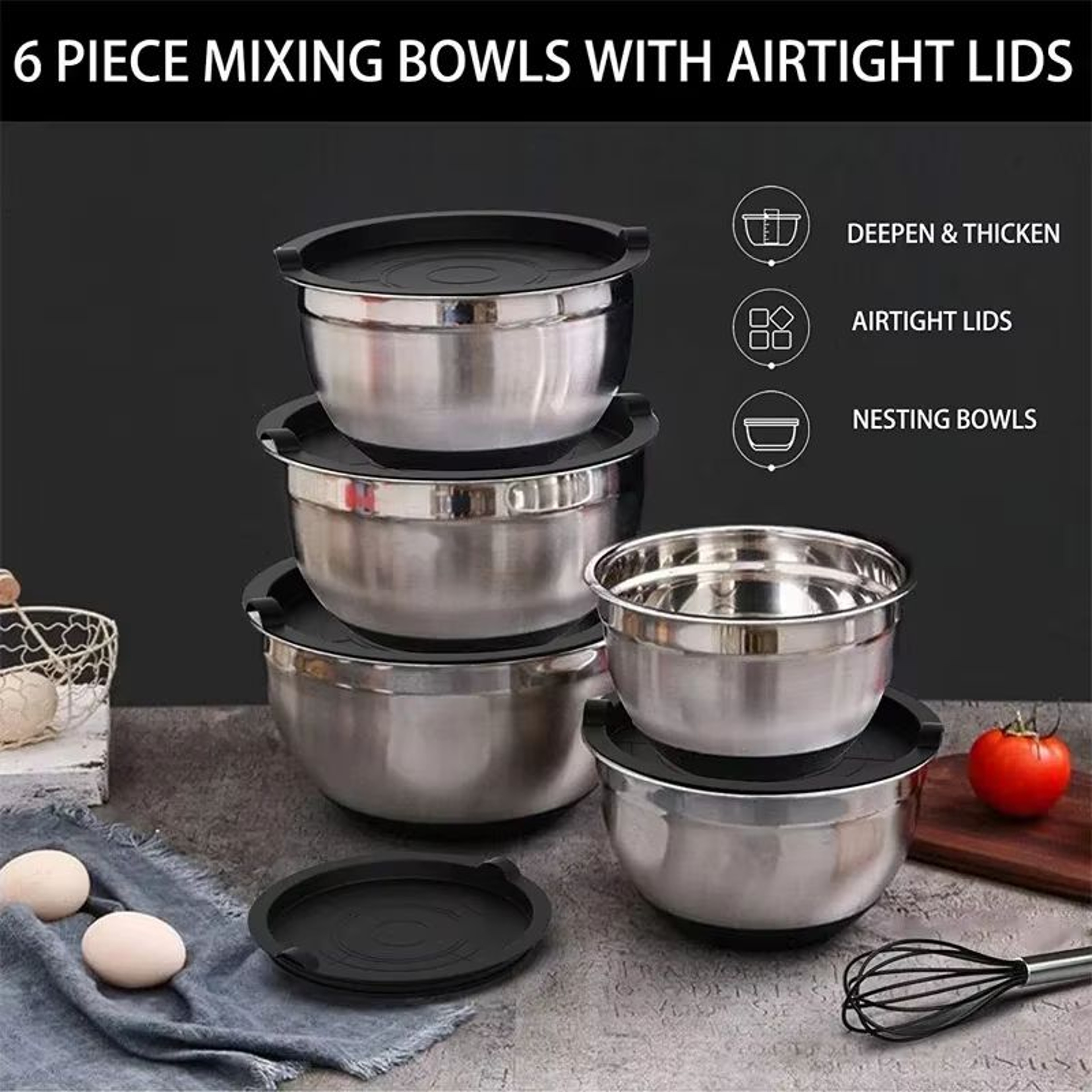 Stainless Steel Mixing Bowl With Silicone Base And Lid For Baking And Cooking 1