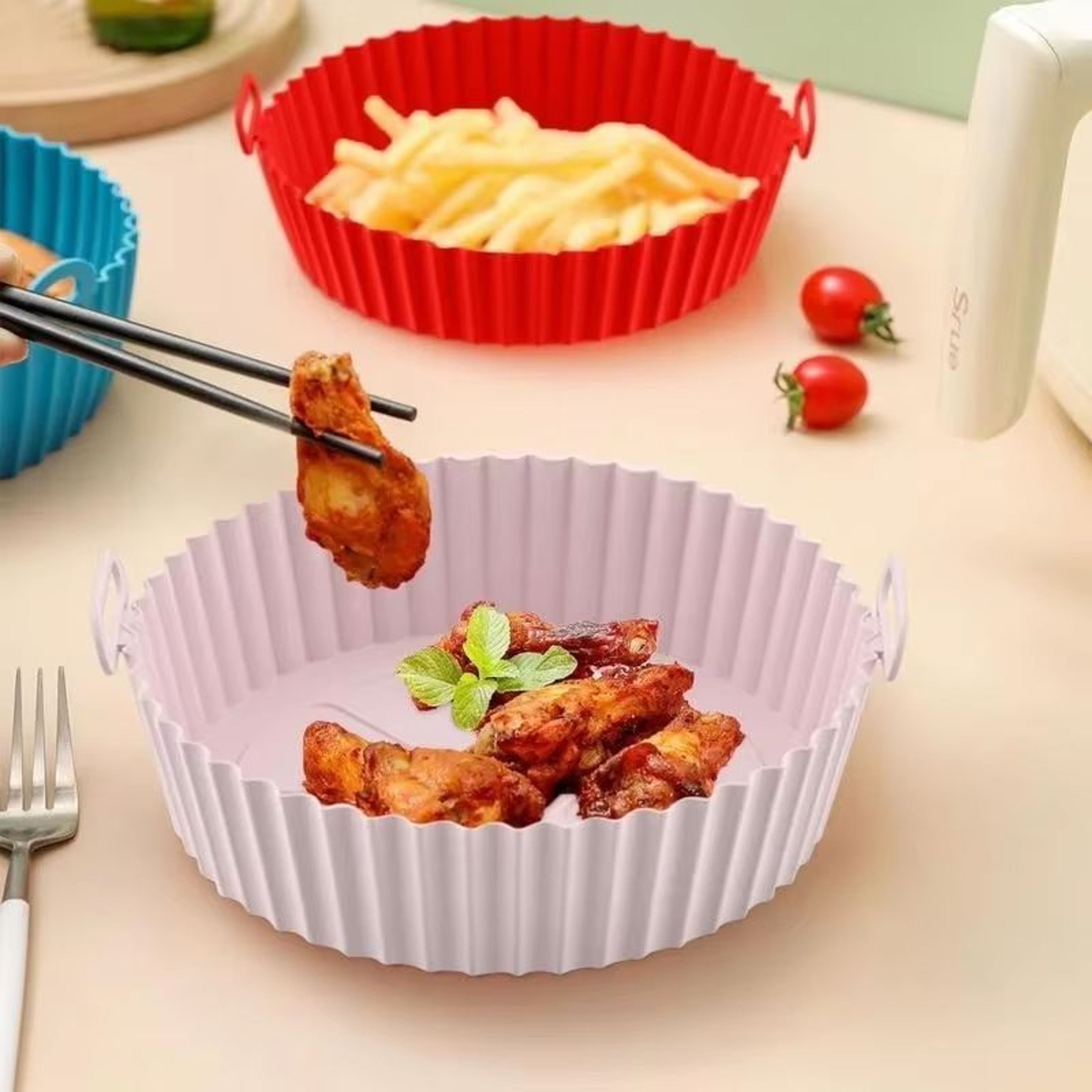 Reusable Silicone Air Fryer Liners Pot  Non Stick Food Safe Air Fryer Basket Protector 4