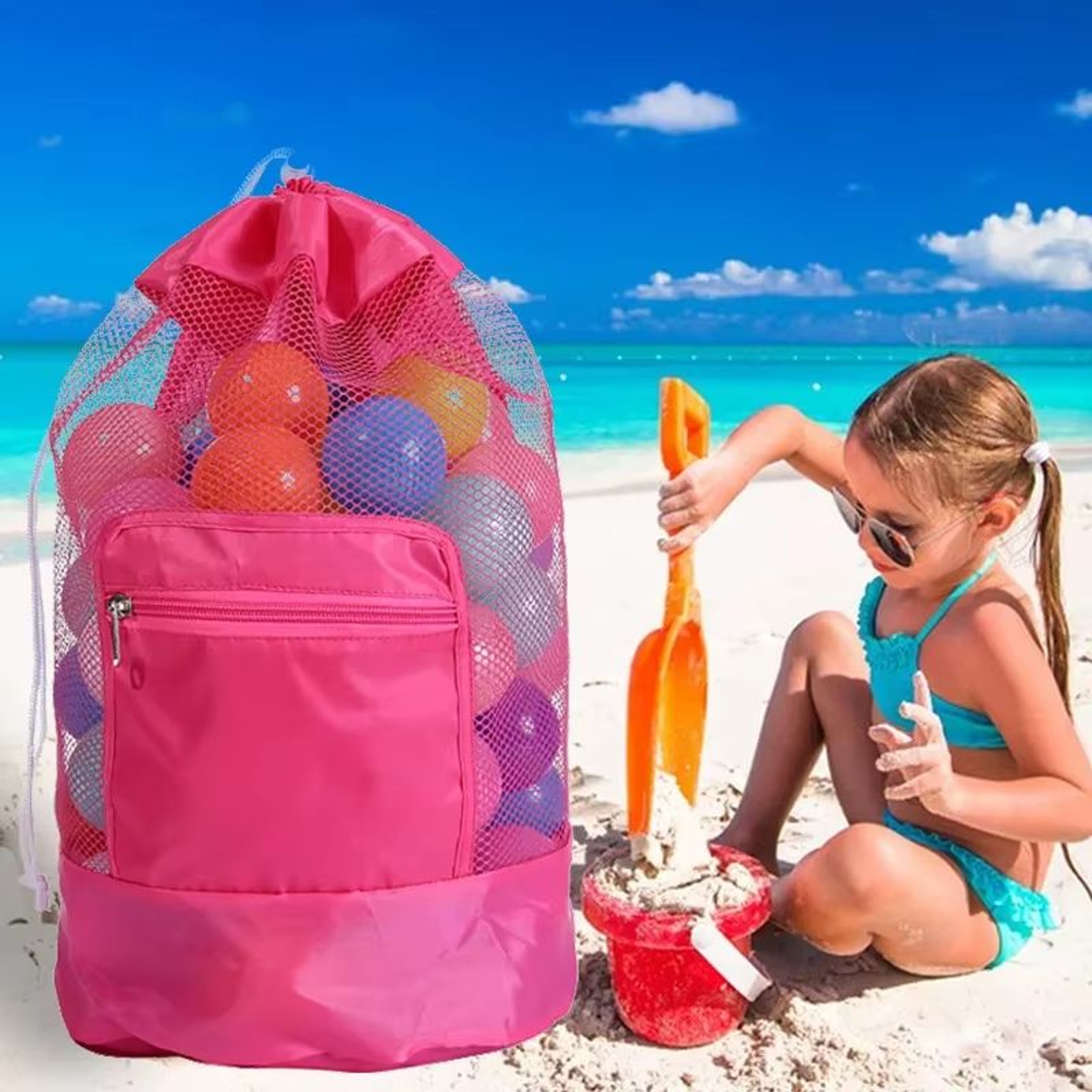 Large Capacity Beach Toy Storage Bag Portable Mesh Beach Bag For Swimming Travel  Outdoor Essential 0