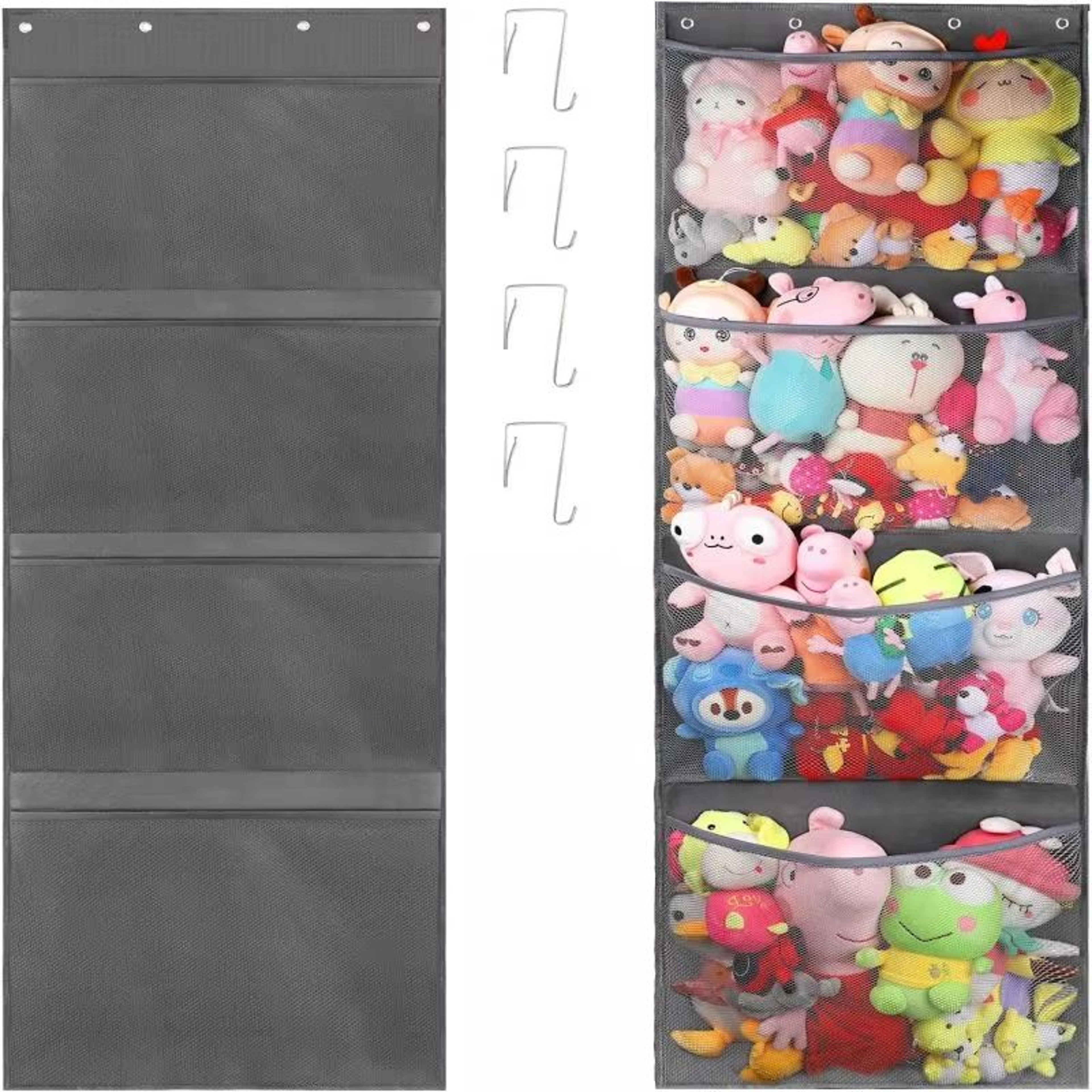 4-Pocket Hanging Stuffed Animal Storage Organizer with Hooks – view 8