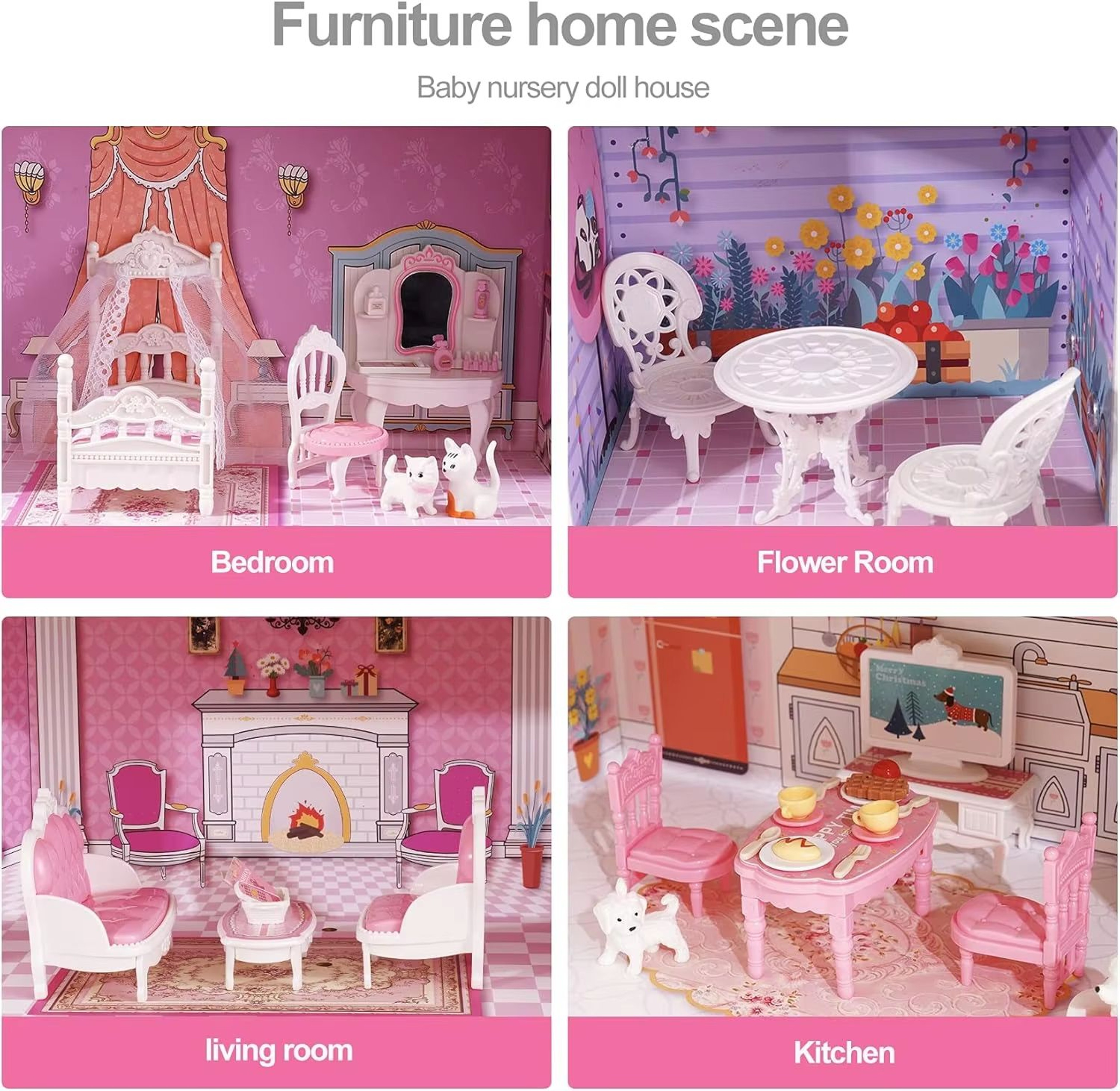 ROBUD Victoria Wooden Dollhouse For Kids 3Story Pretend Play House With Furniture 1