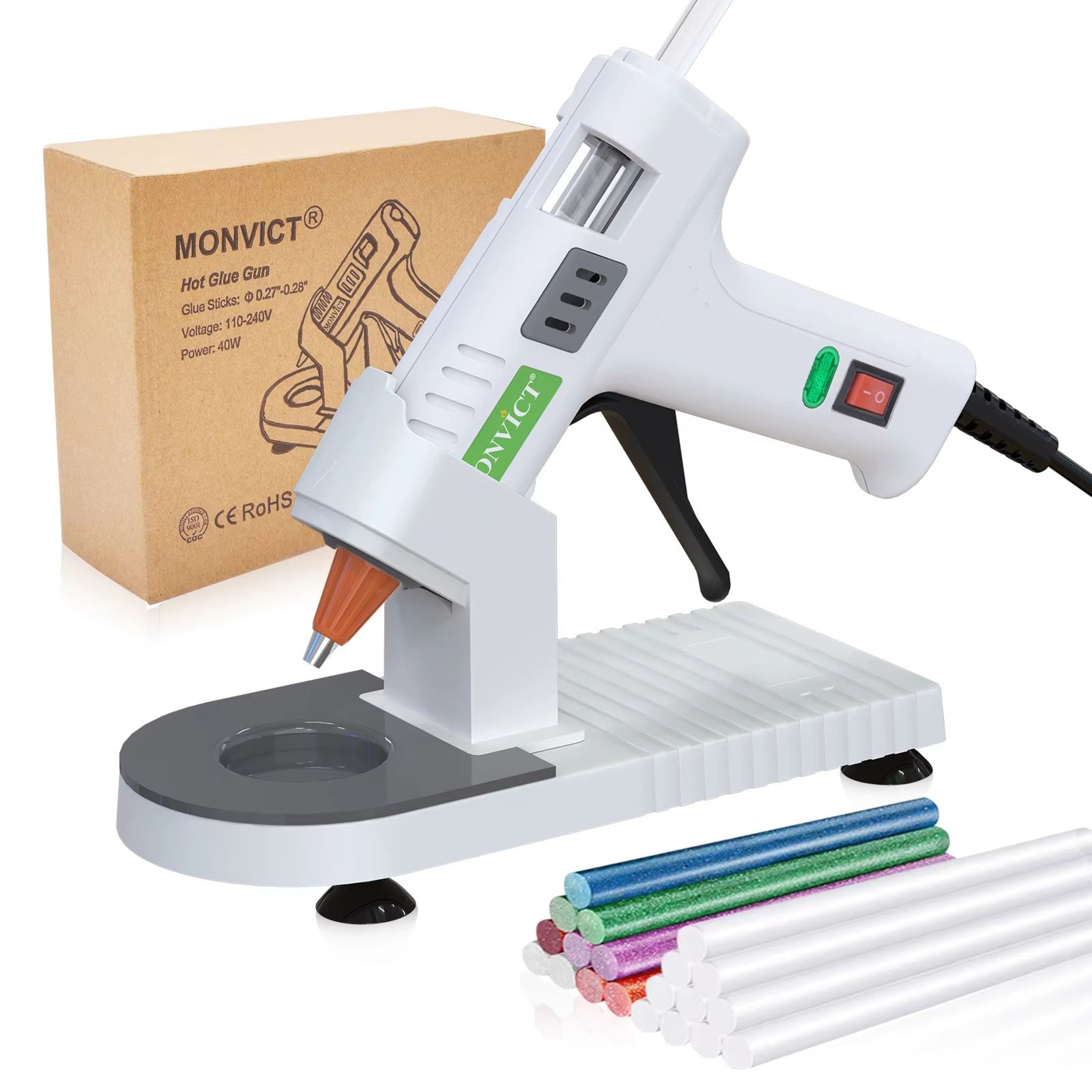 MONVICT 40W Hot Glue Gun Kit With Stand And 30 Glue Sticks  Fast Heating Craft Glue Gun For DIY Rep 0
