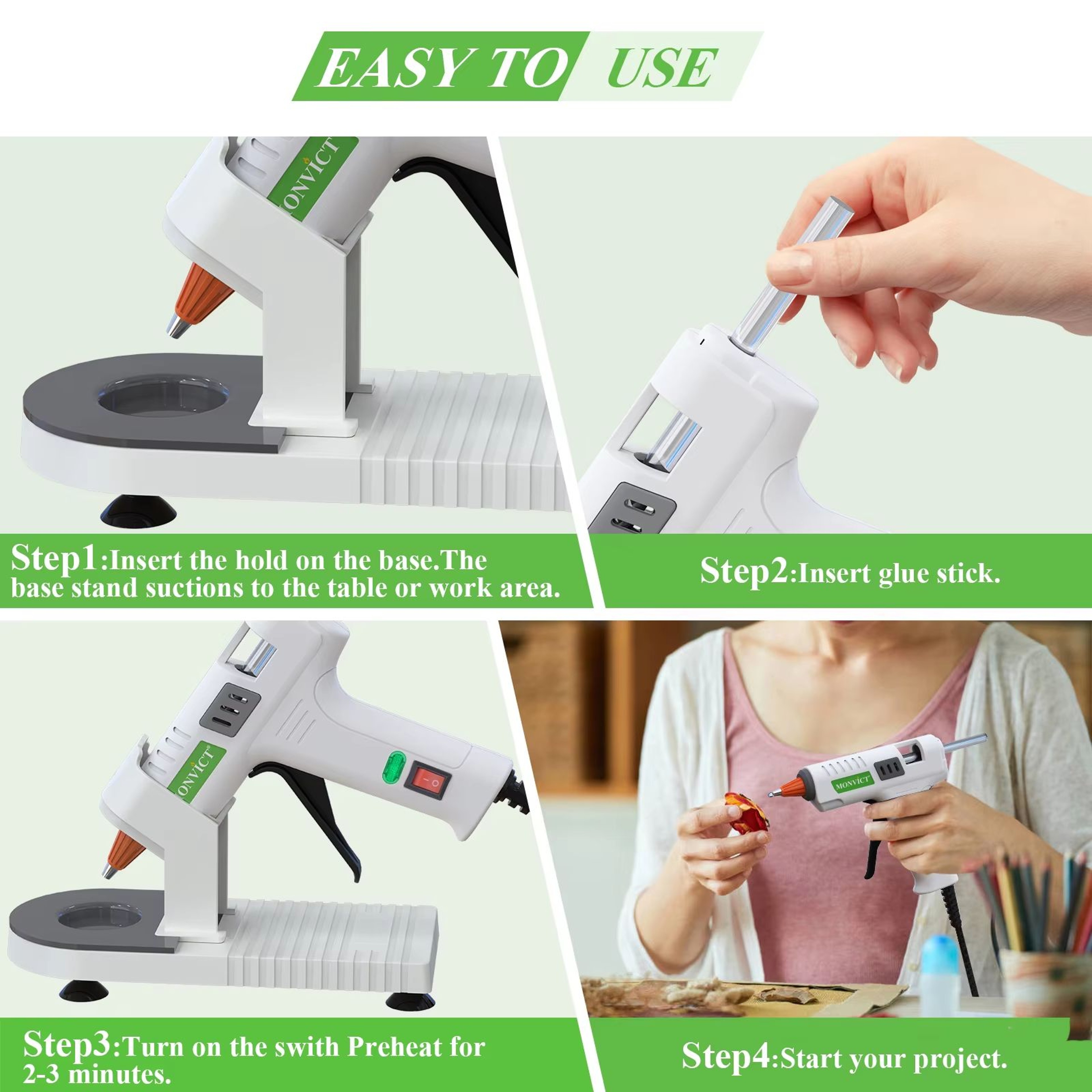 MONVICT 40W Hot Glue Gun Kit With Stand And 30 Glue Sticks  Fast Heating Craft Glue Gun For DIY Rep 3
