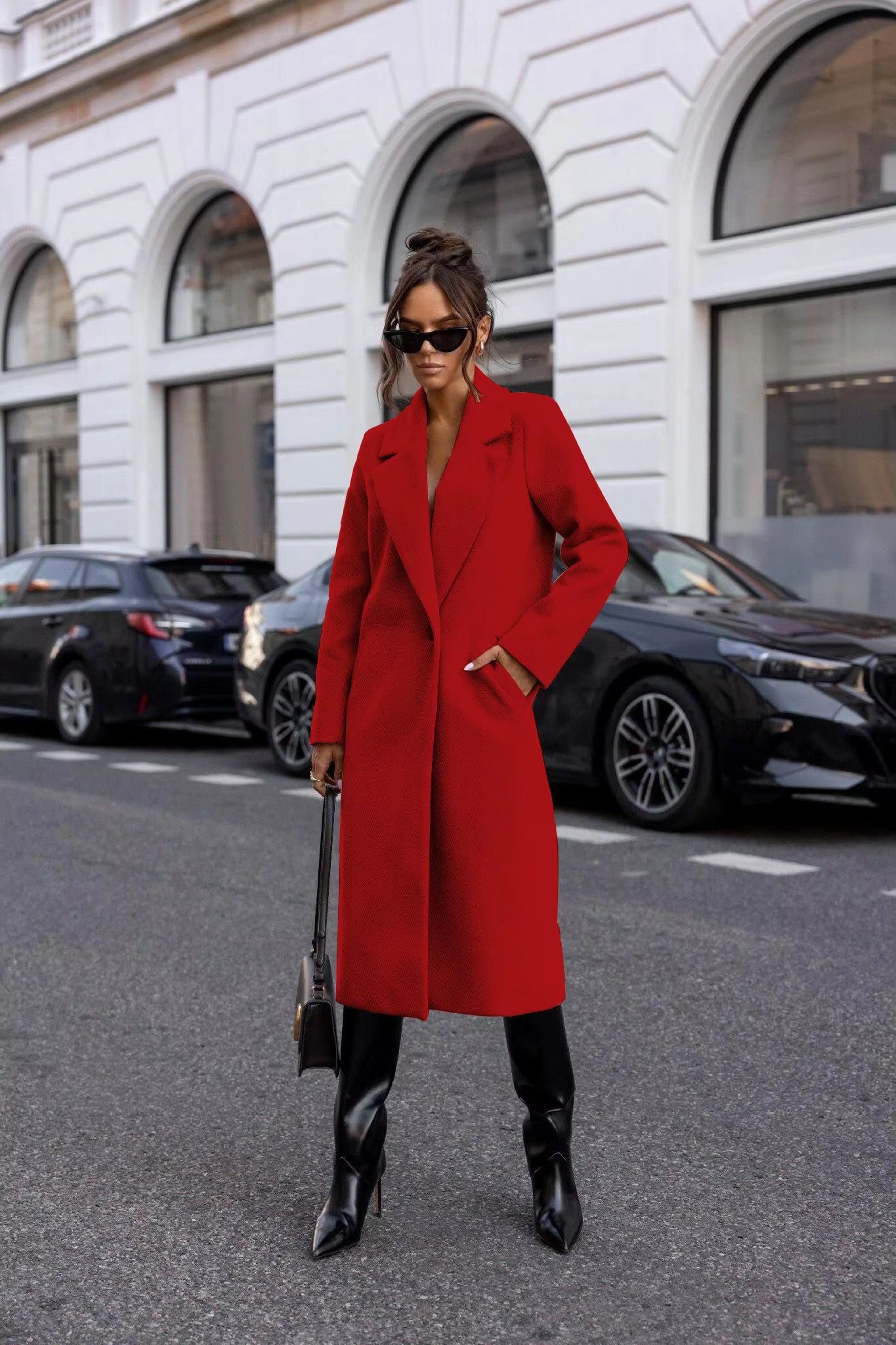Elegant Womens Trench Coat  MidLong Winter Pea Coat With Notched Lapel And Pockets 9